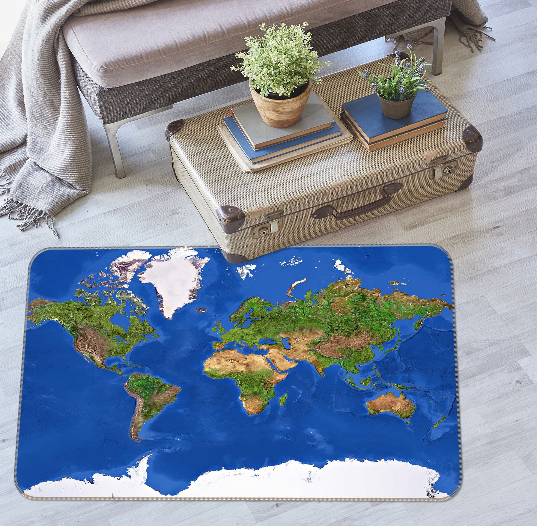 3D Island Forest 214 World Map Non Slip Rug Mat