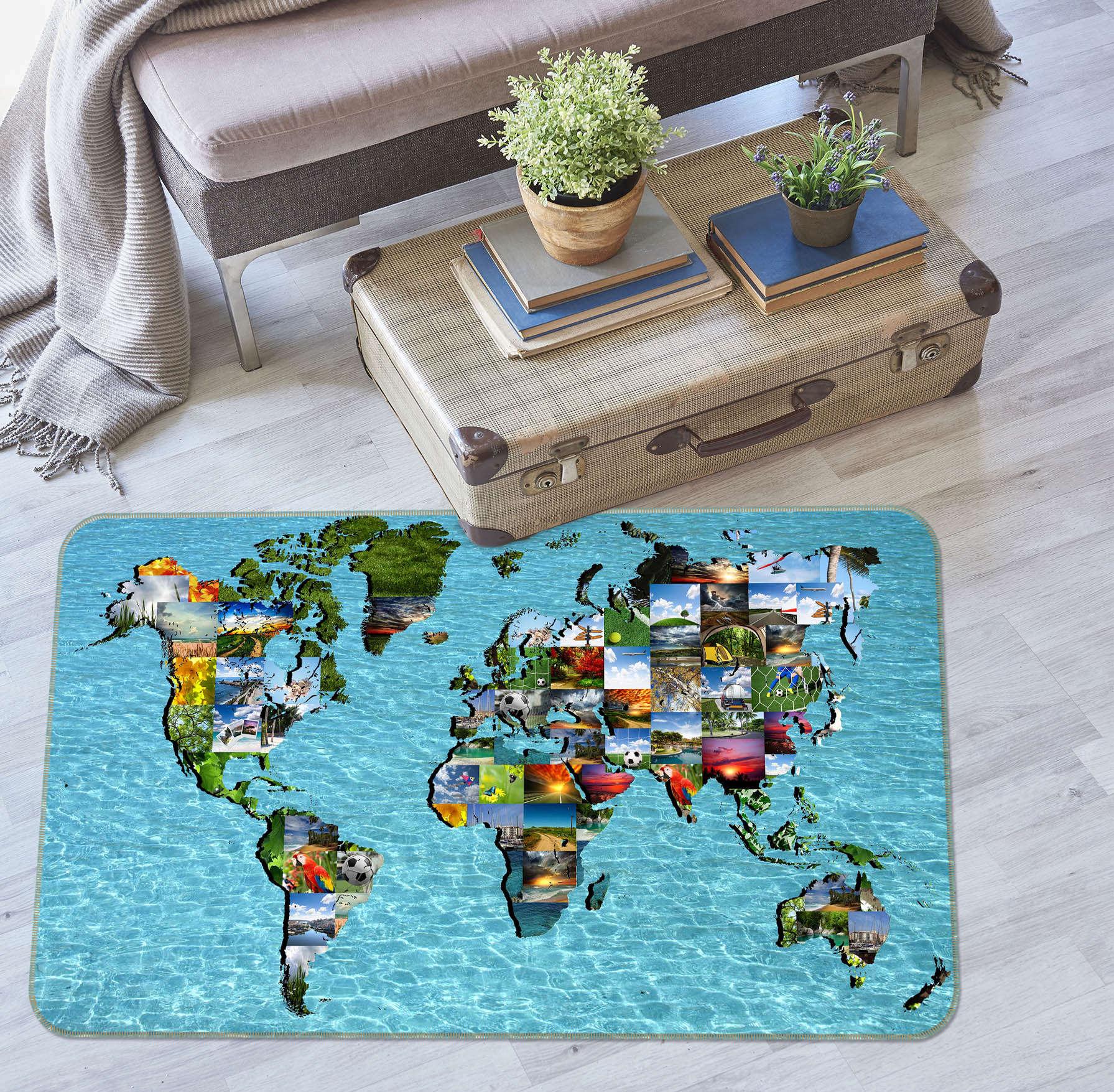 3D Abstract House 223 World Map Non Slip Rug Mat