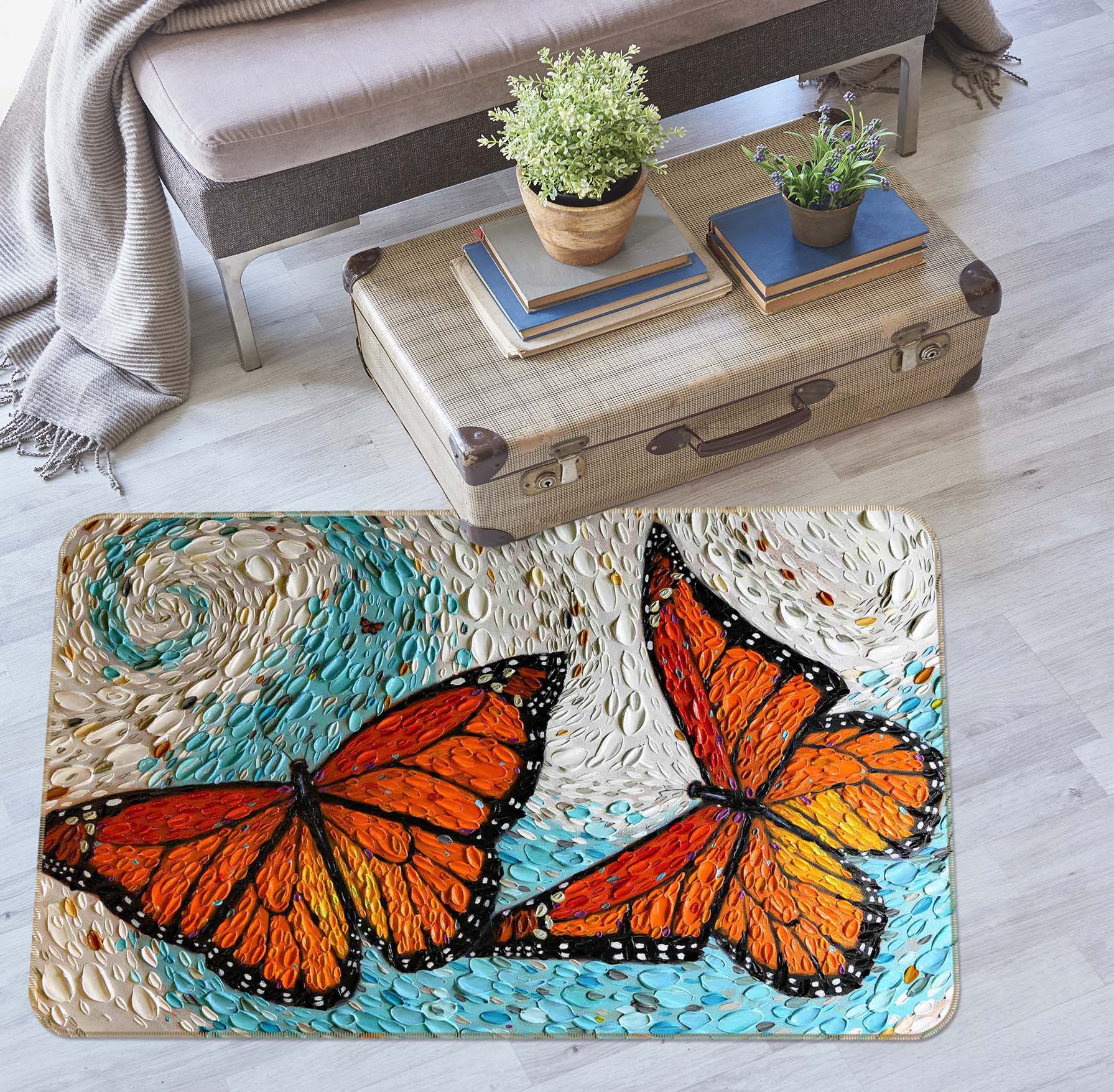 3D Butterfly Fly 1021 Dena Tollefson Rug Non Slip Rug Mat