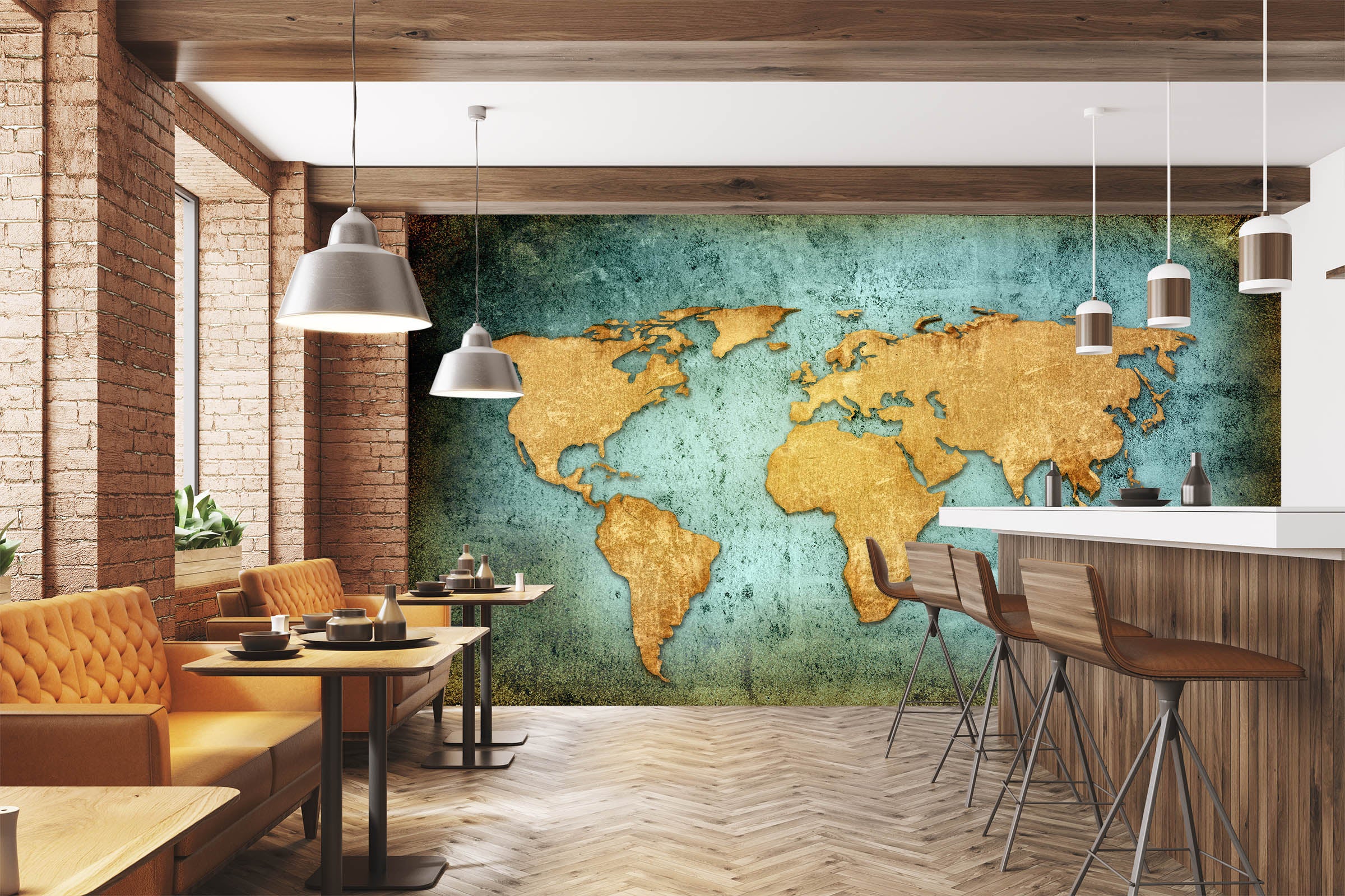 3D Gold Color Painting 2019 World Map Wall Murals