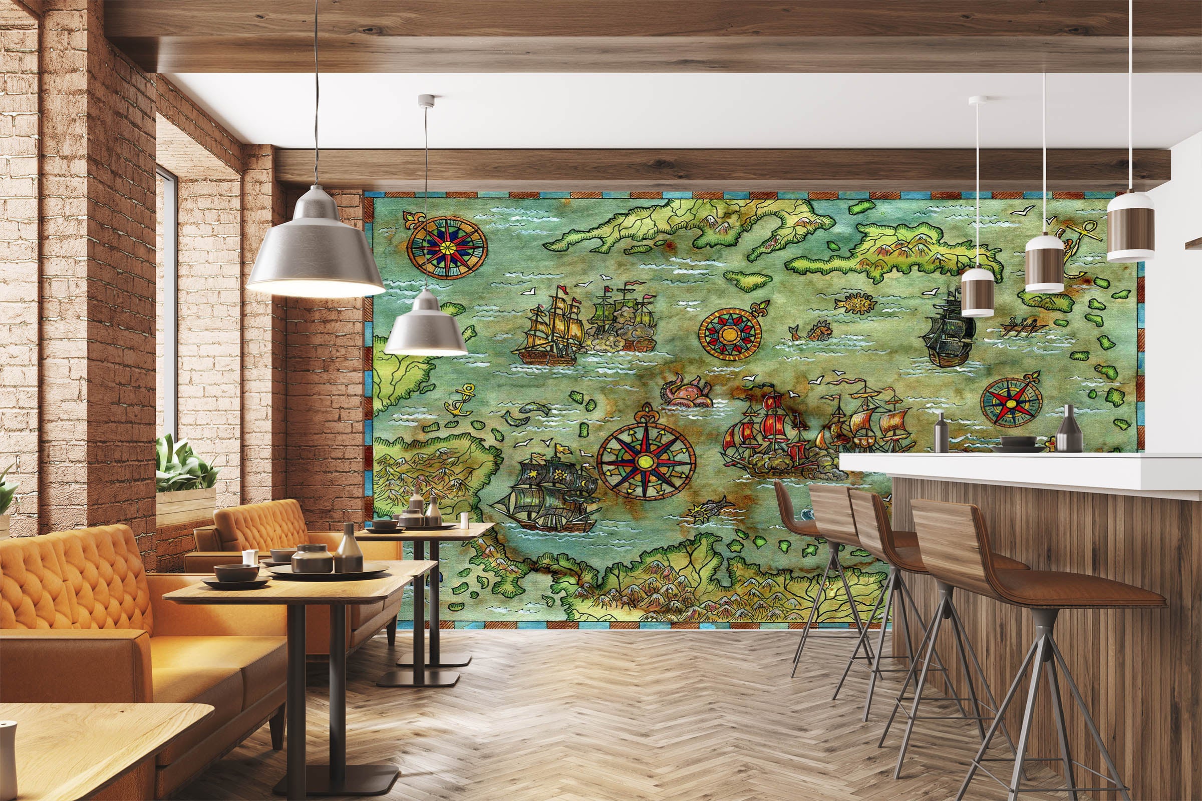 3D Island Windmill 2134 World Map Wall Murals