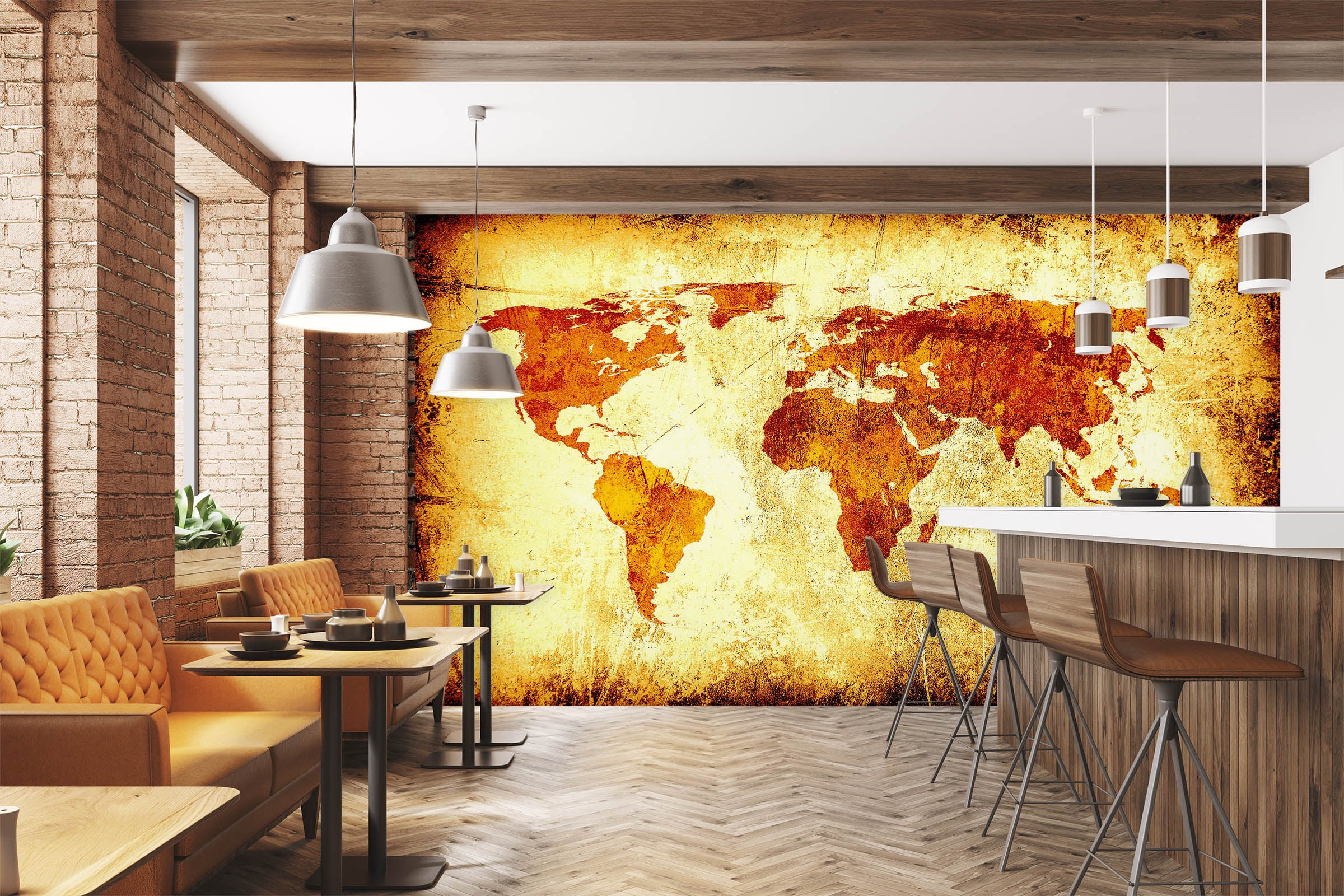 3D Gold Pattern 2040 World Map Wall Murals