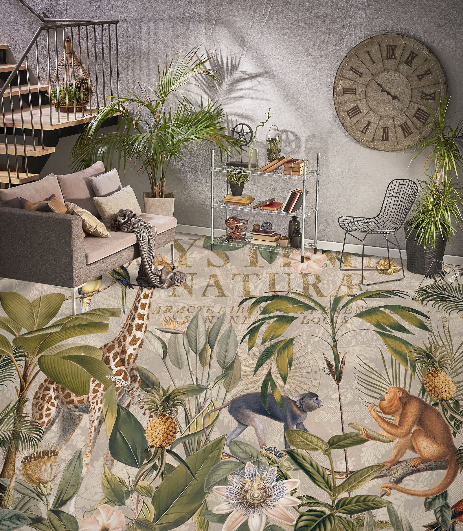 3D Giraffe Monkey Pineapple Grove 104169 Andrea Haase Floor Mural Wallpaper Murals Self-Adhesive Removable Print Epoxy