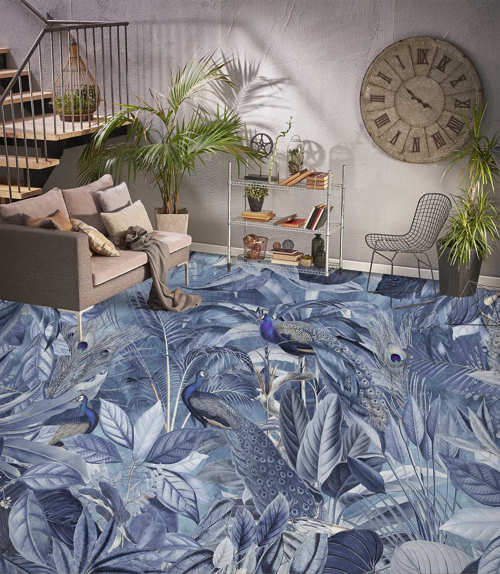 3D Blue Peacock Leaves Grove 10036 Andrea Haase Floor Mural Wallpaper Murals Self-Adhesive Removable Print Epoxy