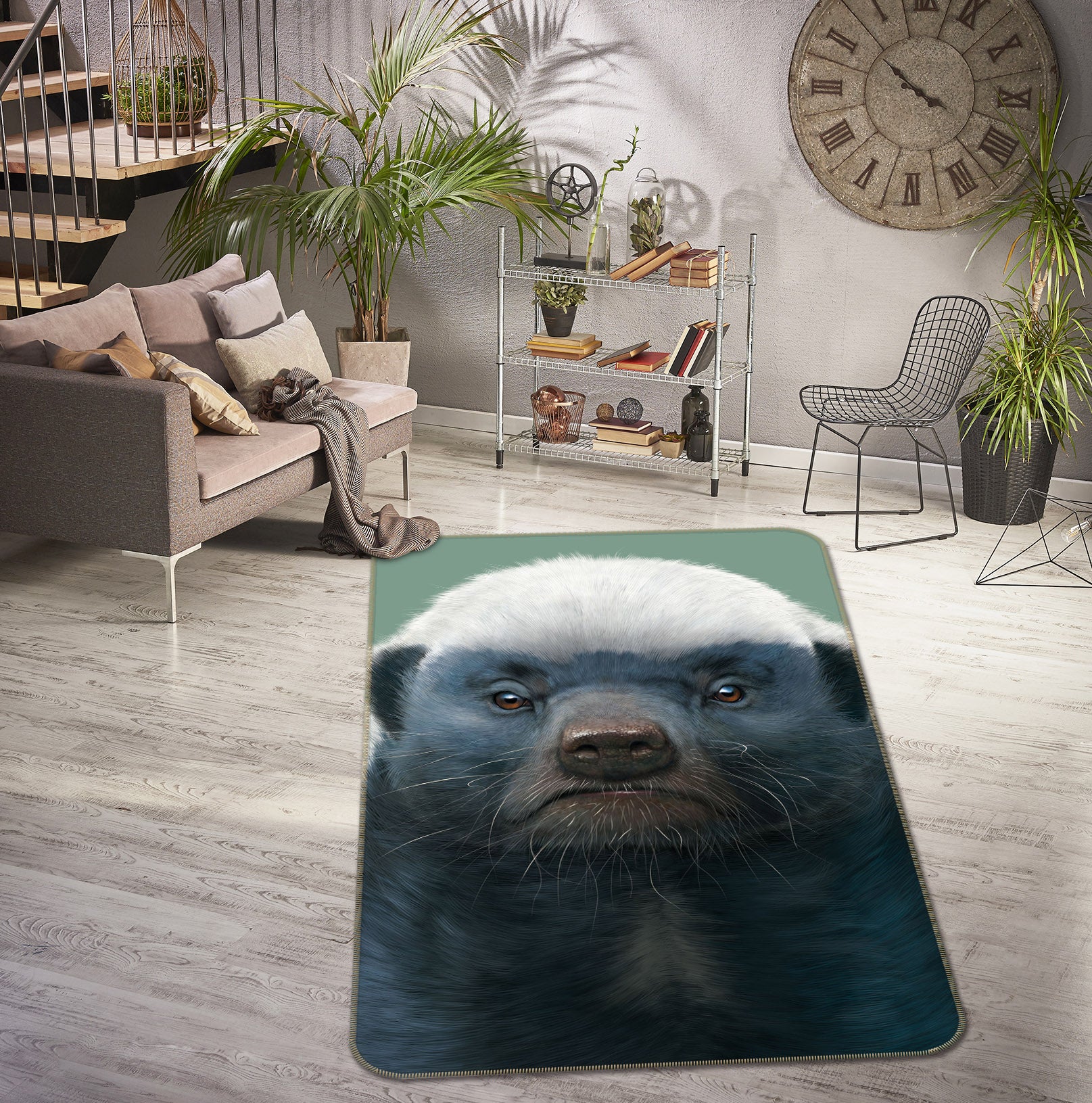 3D Honey Badger Portrait 1042 Vincent Hie Rug Non Slip Rug Mat