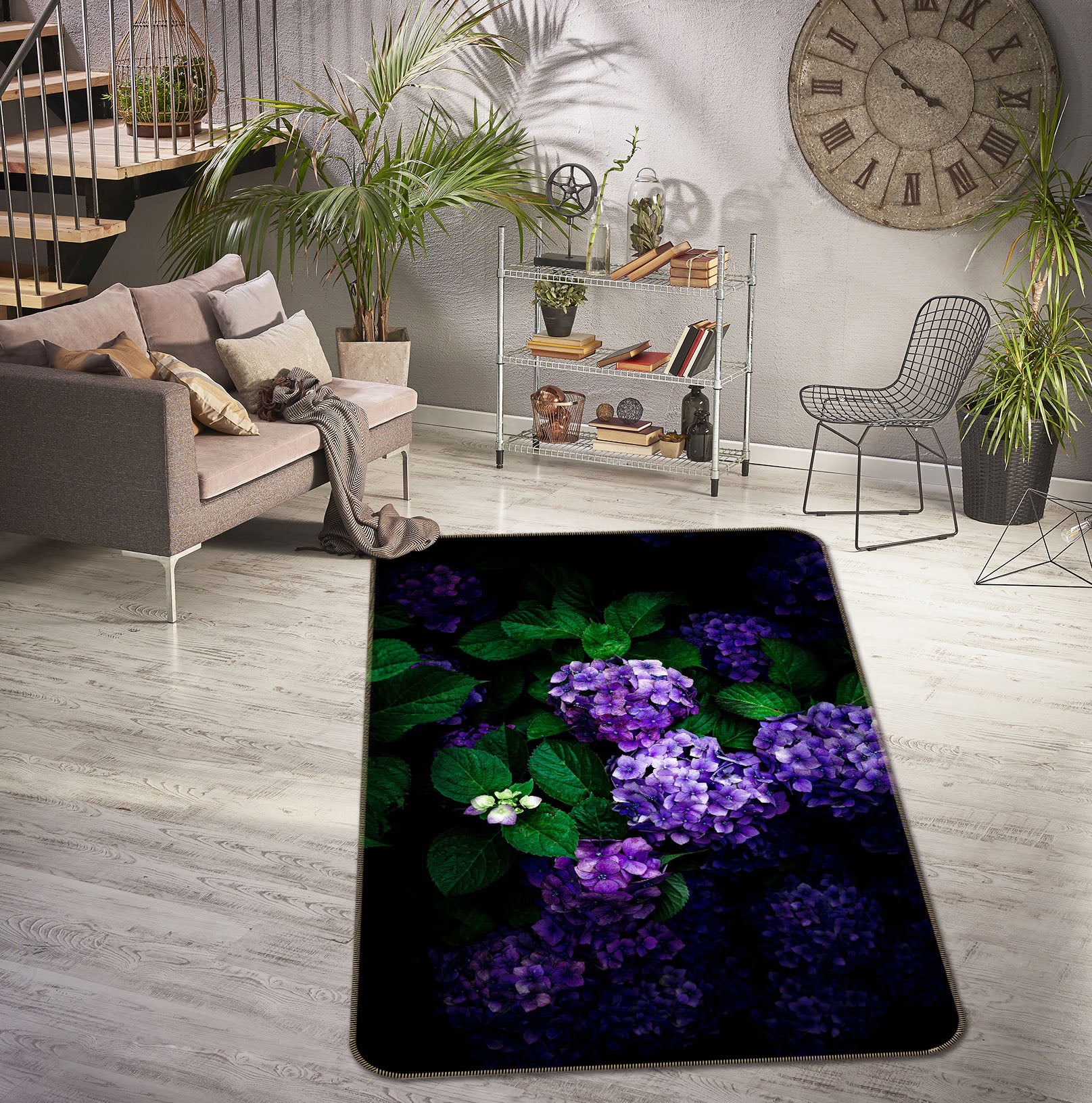 3D Purple Hydrangea 1017 Noirblanc777 Rug Non Slip Rug Mat
