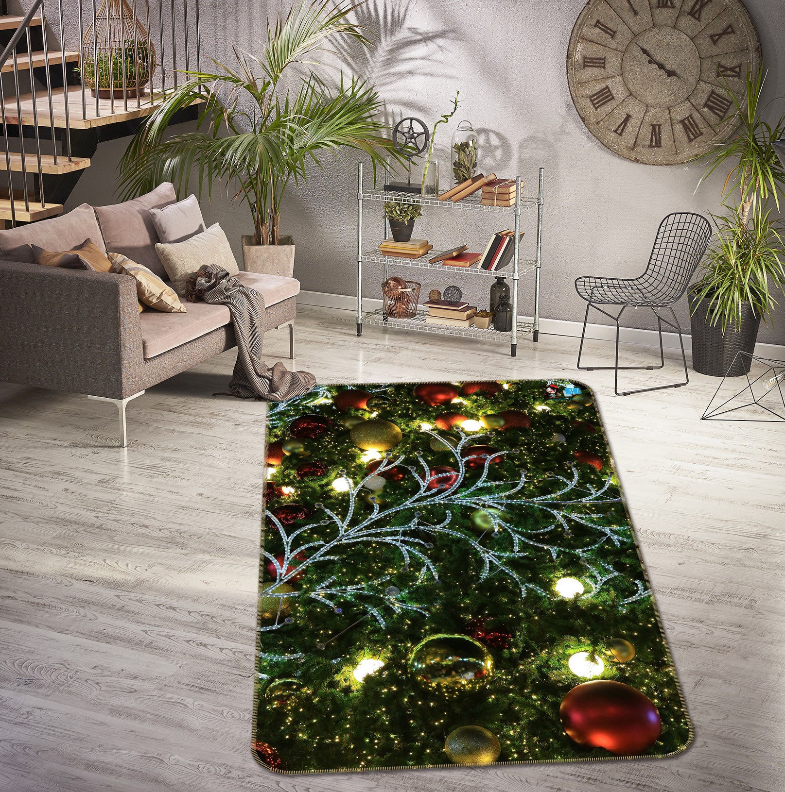 3D Branches Ball Lights 57036 Christmas Non Slip Rug Mat Xmas