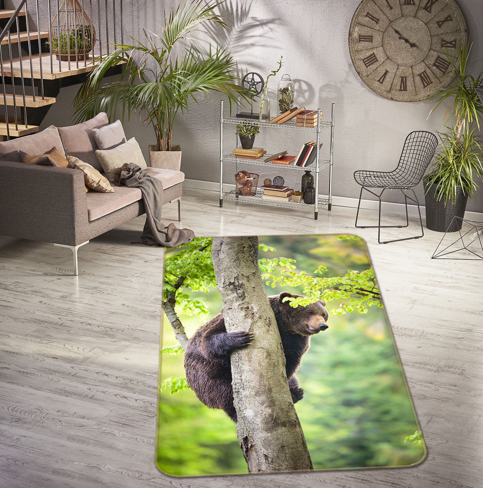 3D Bear Climbing Tree 201 Animal Non Slip Rug Mat