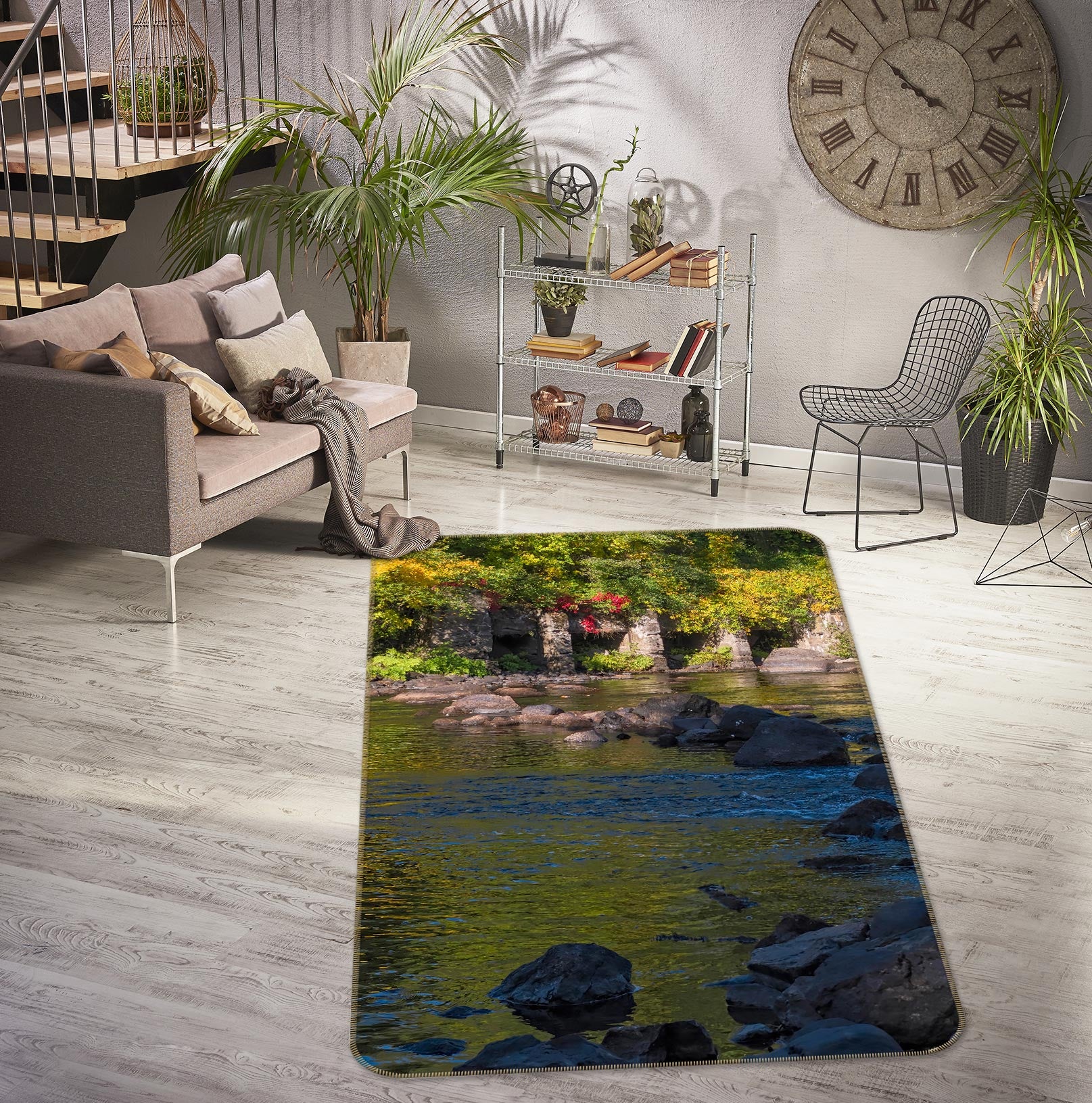 3D Stone River Grass 1034 Jerry LoFaro Rug Non Slip Rug Mat