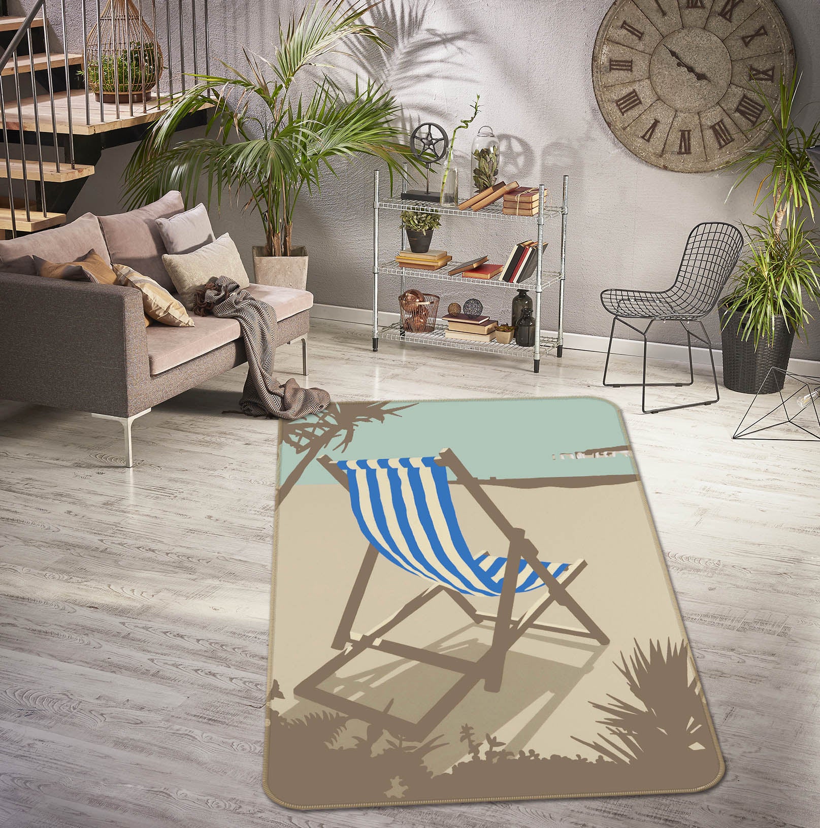 3D Bournemouth Blue Deckchair 1104 Steve Read Rug Non Slip Rug Mat