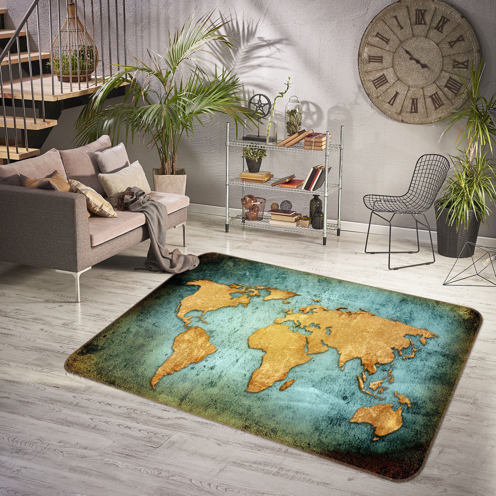 3D Auspicious Clouds 209 World Map Non Slip Rug Mat