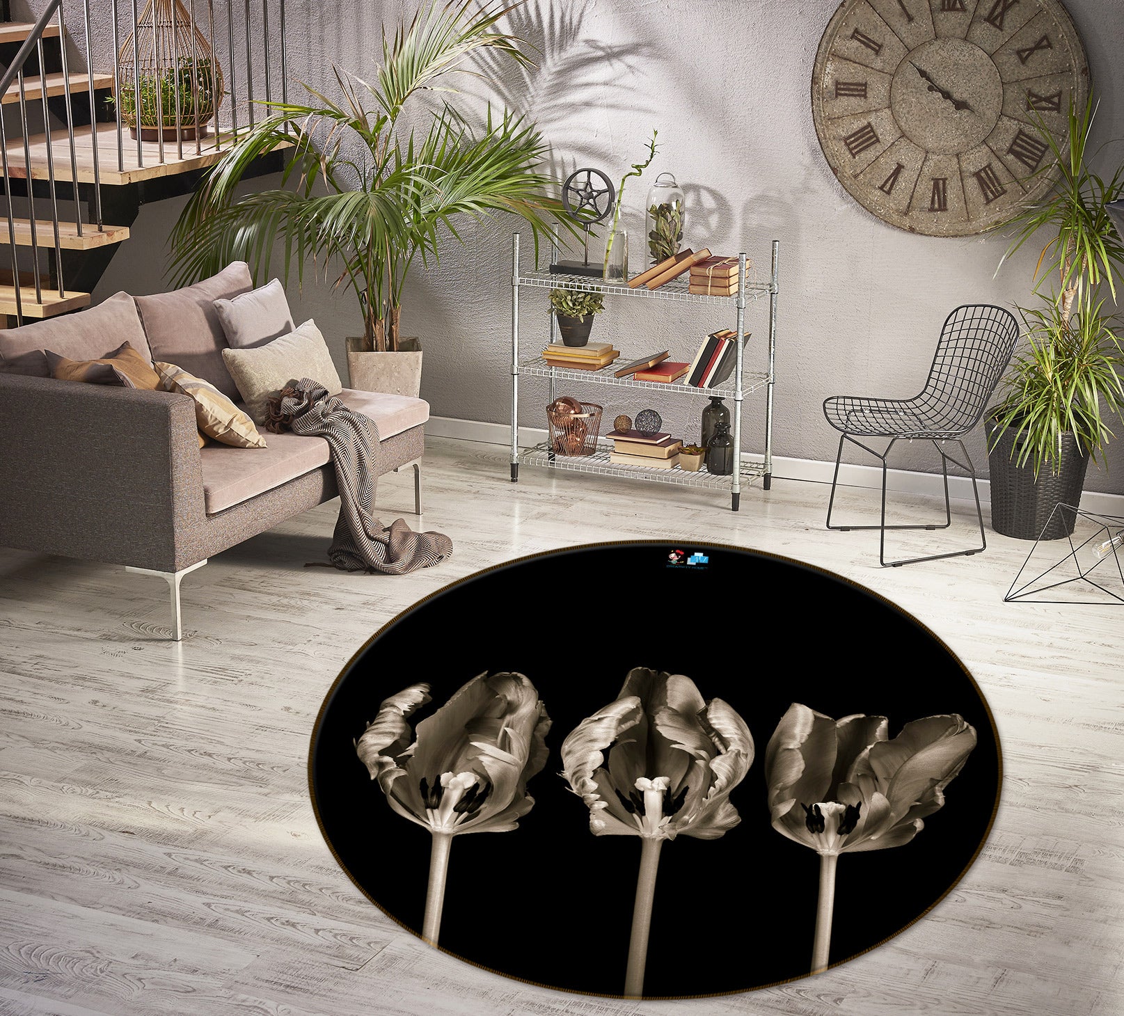 3D Blooming Flowers 7507 Assaf Frank Rug Round Non Slip Rug Mat