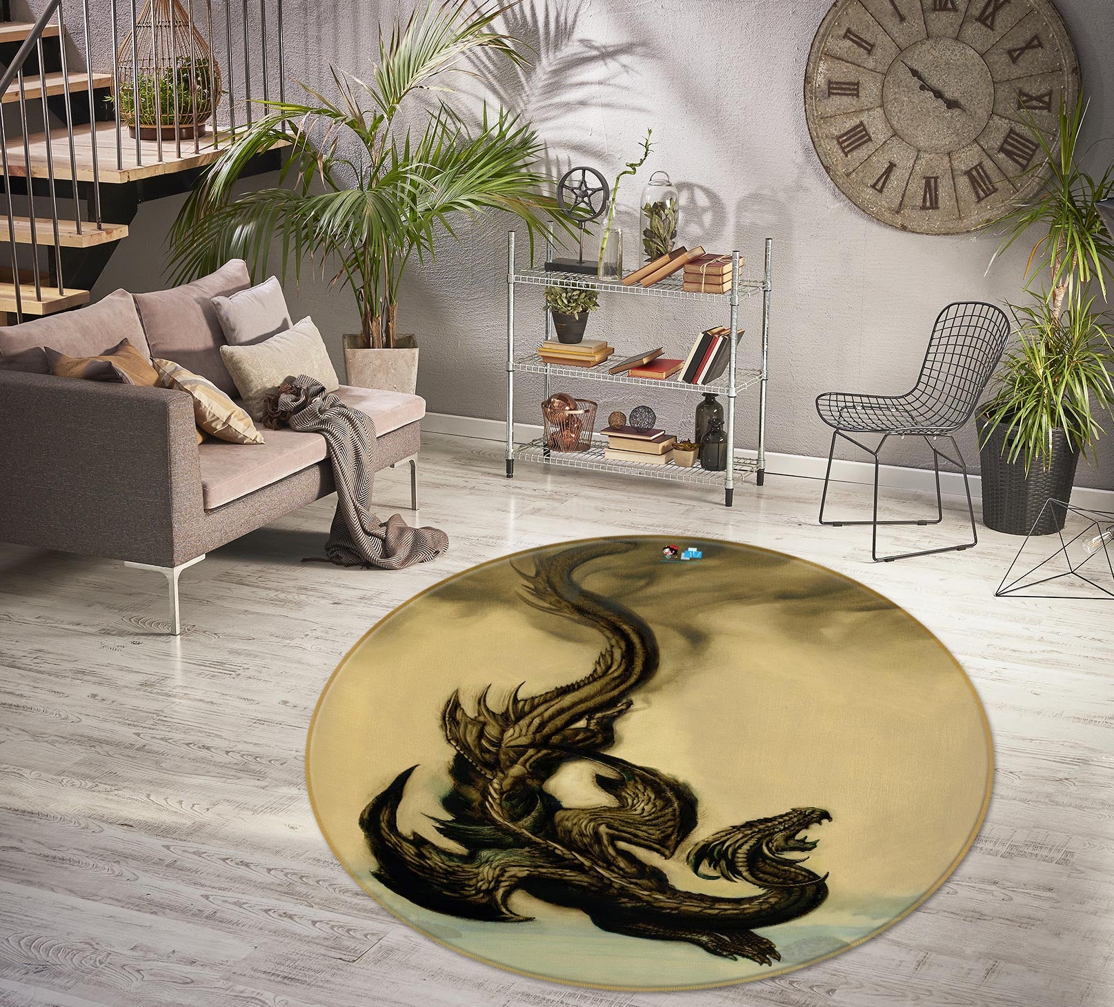 3D Black Dragon 6130 Ciruelo Rug Round Non Slip Rug Mat