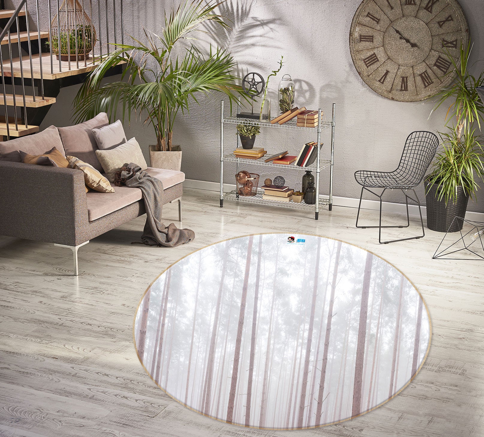 3D Tall Trees 7591 Assaf Frank Rug Round Non Slip Rug Mat