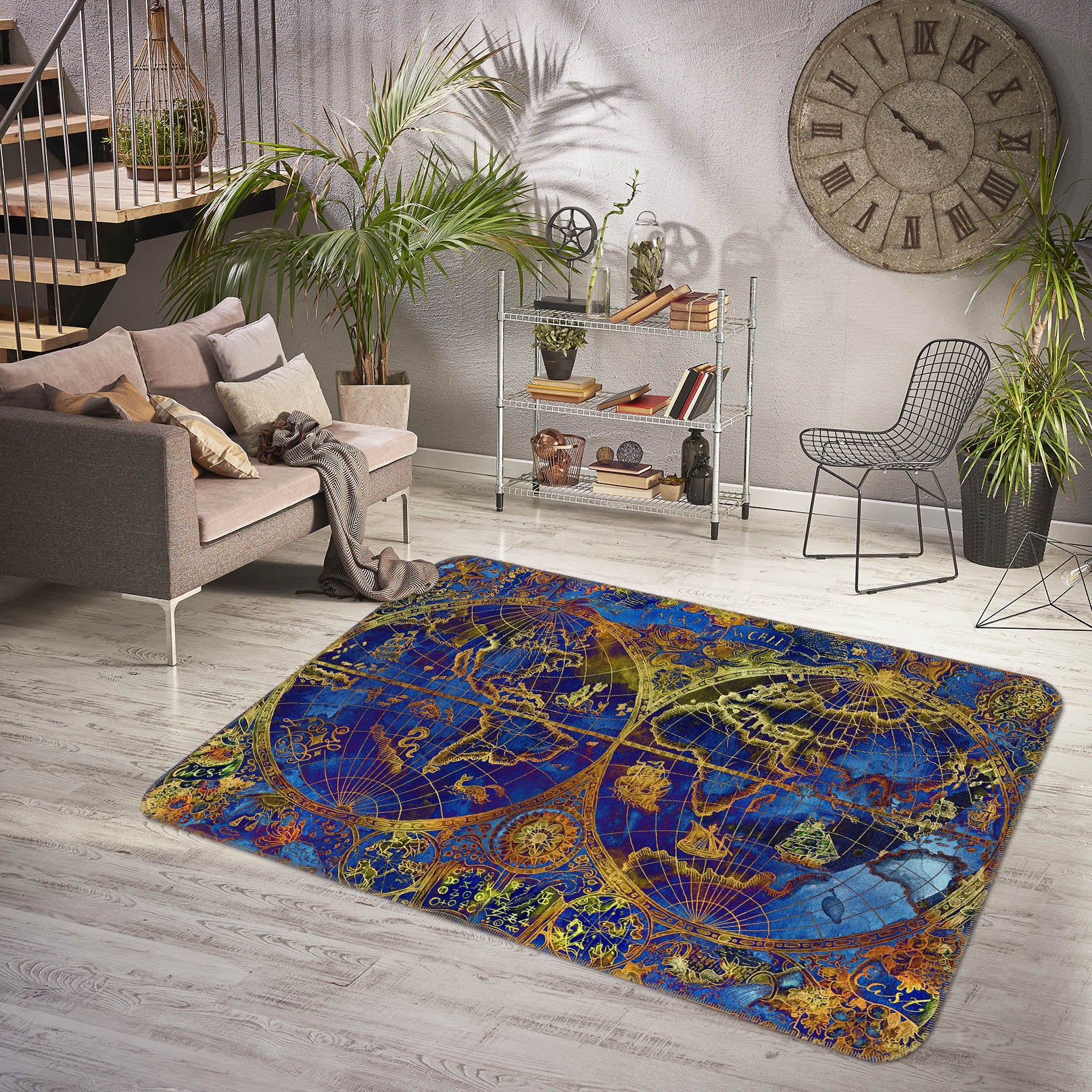 3D Golden Pattern 261 World Map Non Slip Rug Mat