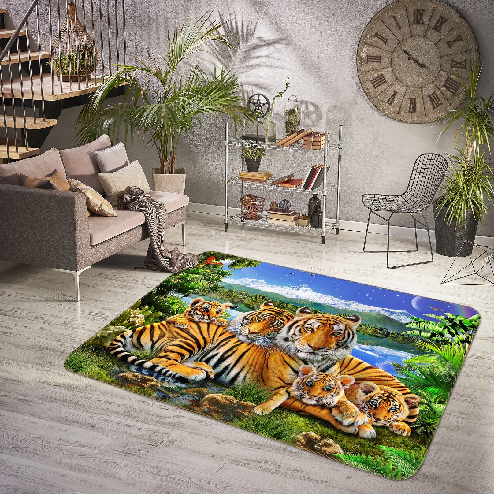 3D Loving Tigers 1067 Adrian Chesterman Rug Non Slip Rug Mat
