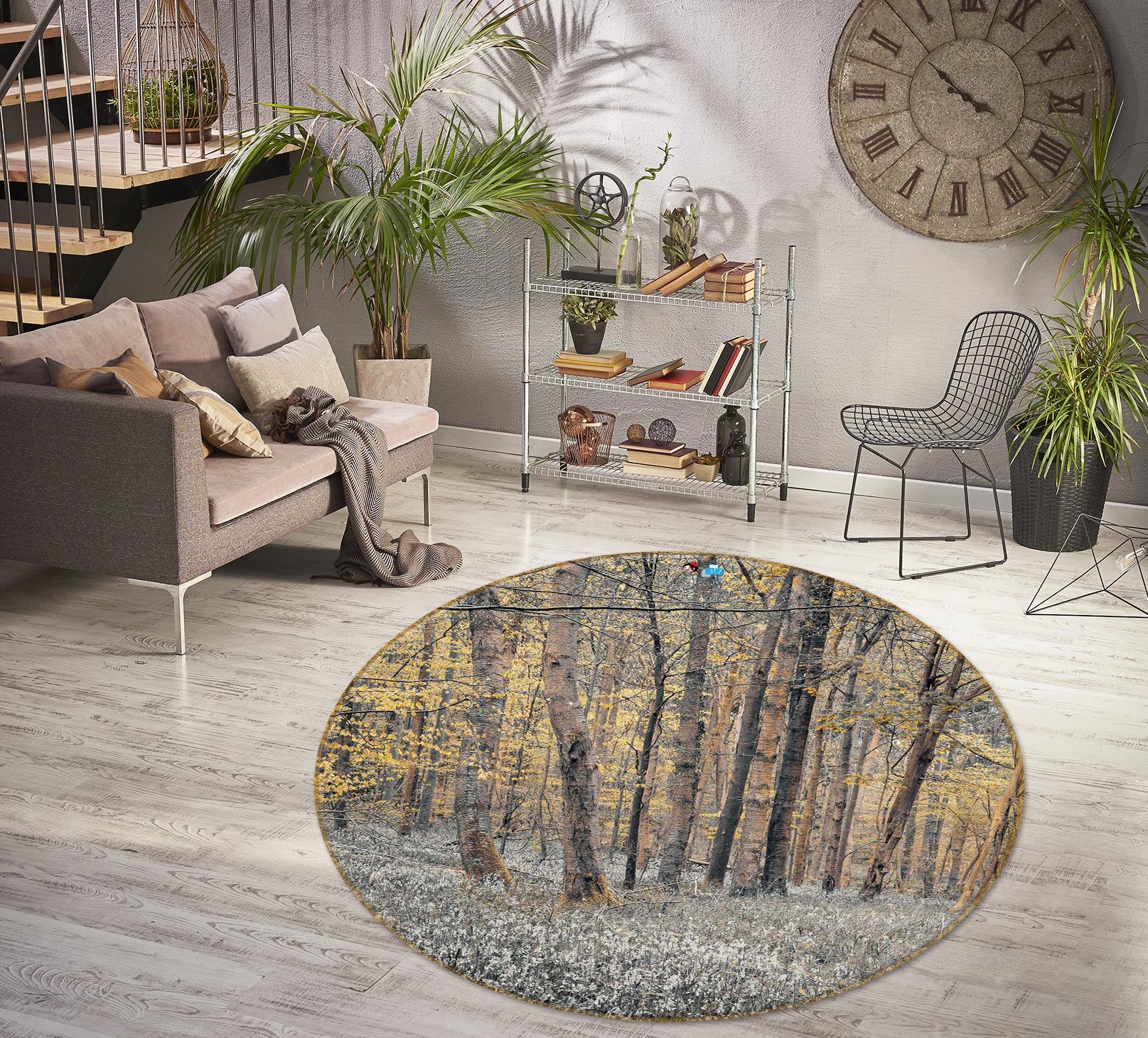 3D Tree Grass 7611 Assaf Frank Rug Round Non Slip Rug Mat