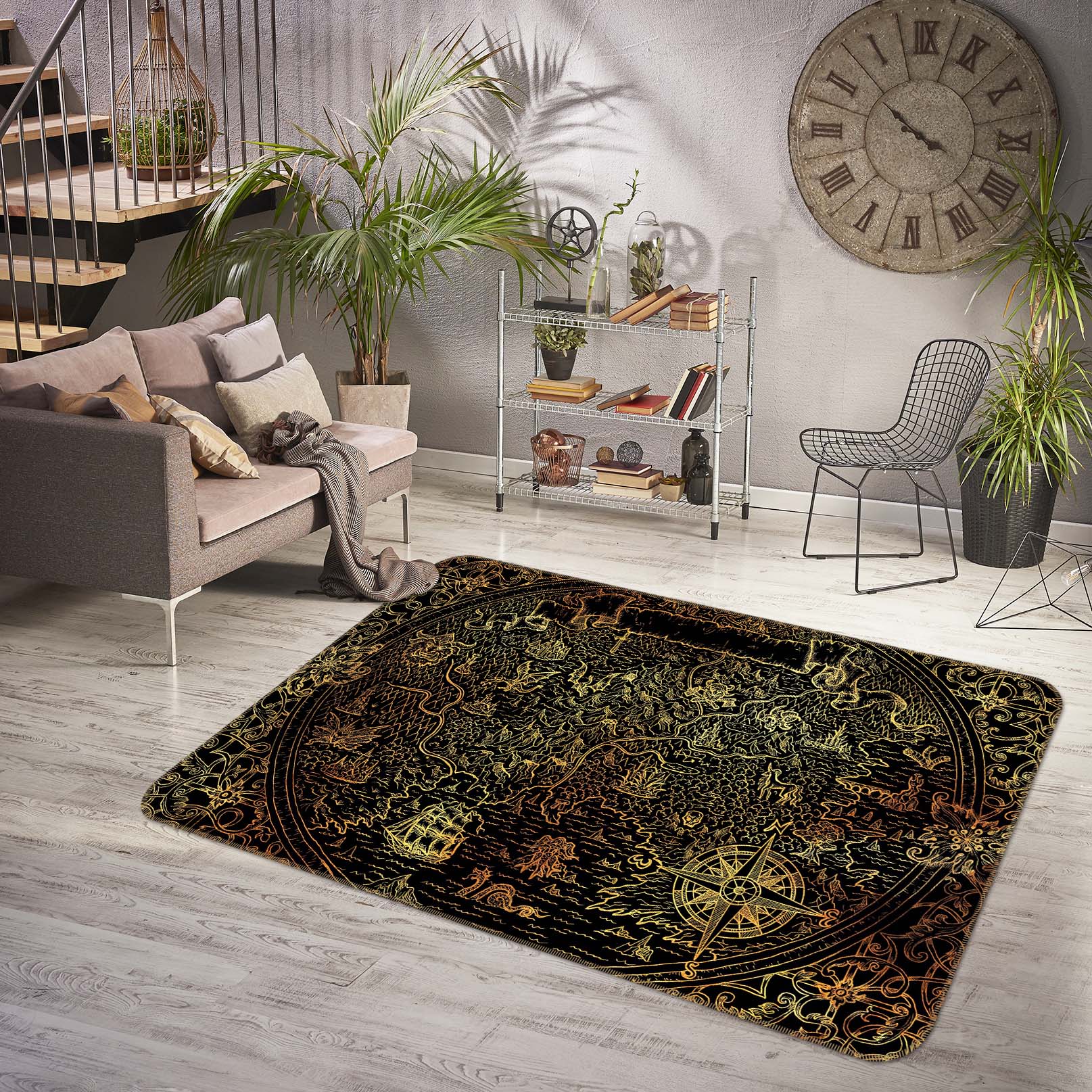 3D Golden Ship 309 World Map Non Slip Rug Mat