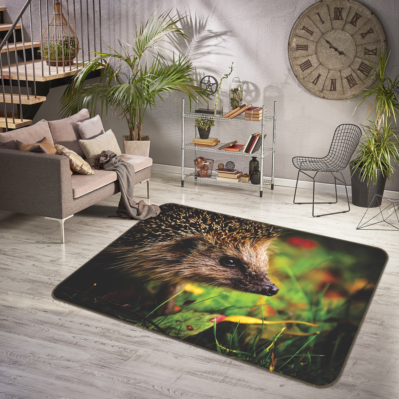 3D Hedgehog Grass 088 Animal Non Slip Rug Mat