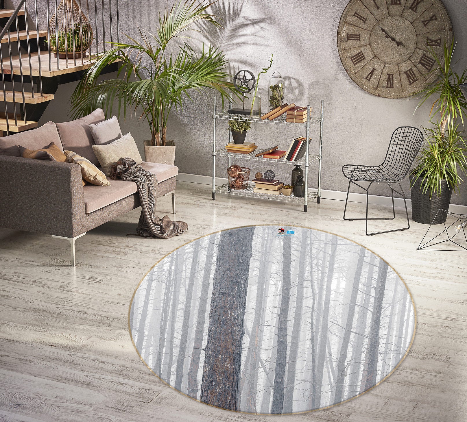 3D Trees Wood 7588 Assaf Frank Rug Round Non Slip Rug Mat