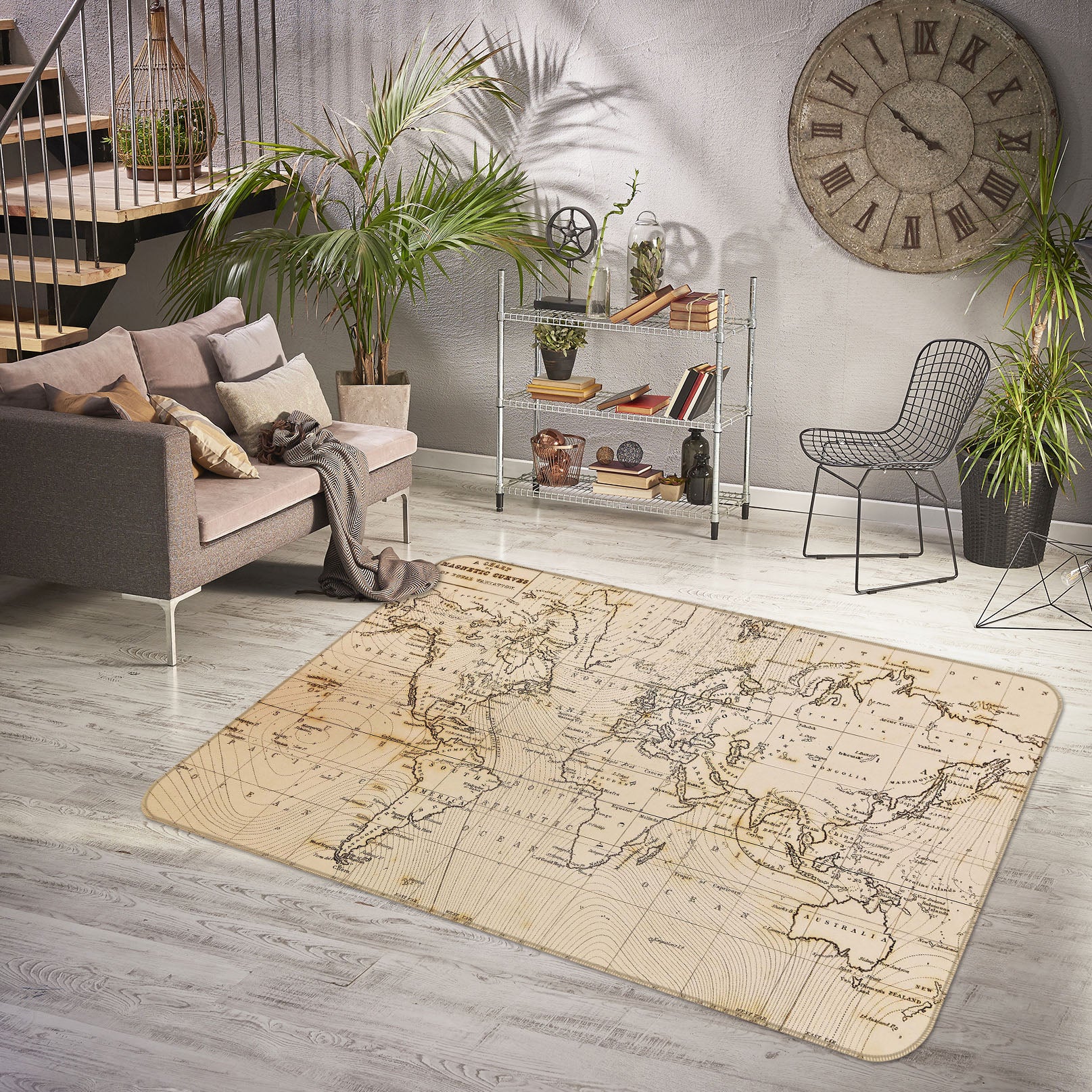 3D Dense Line 222 World Map Non Slip Rug Mat
