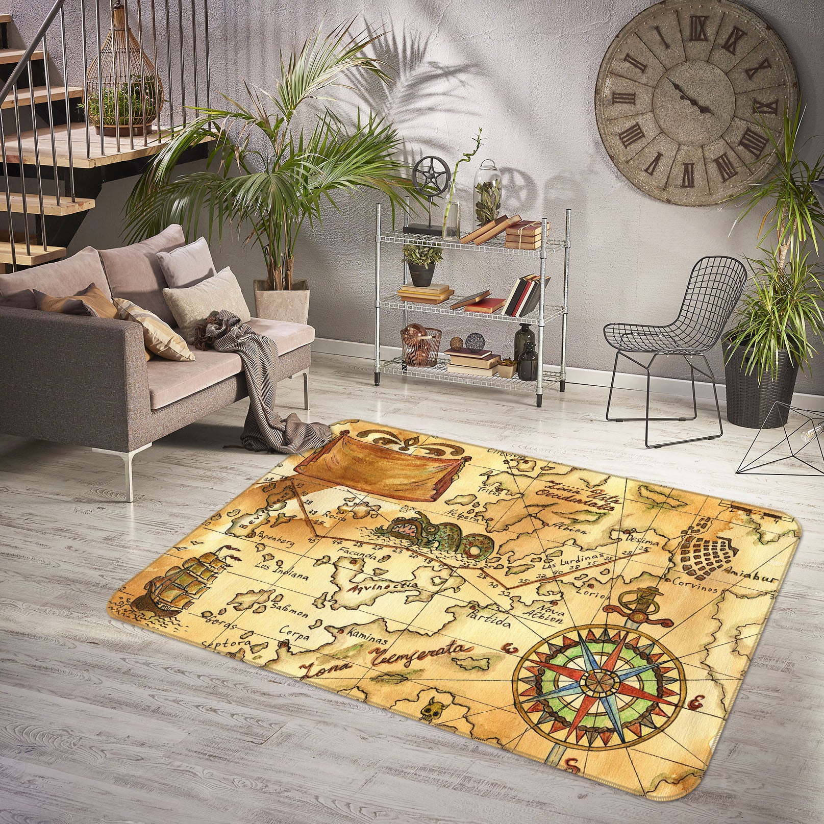 3D Nautical Direction 238 World Map Non Slip Rug Mat