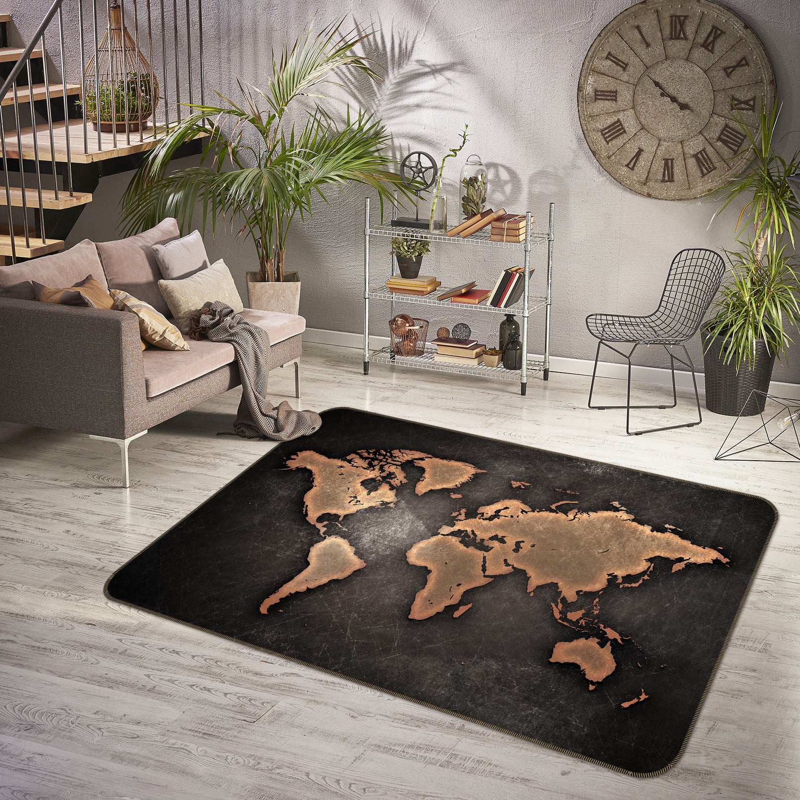 3D Gold Pattern 2005 World Map Non Slip Rug Mat