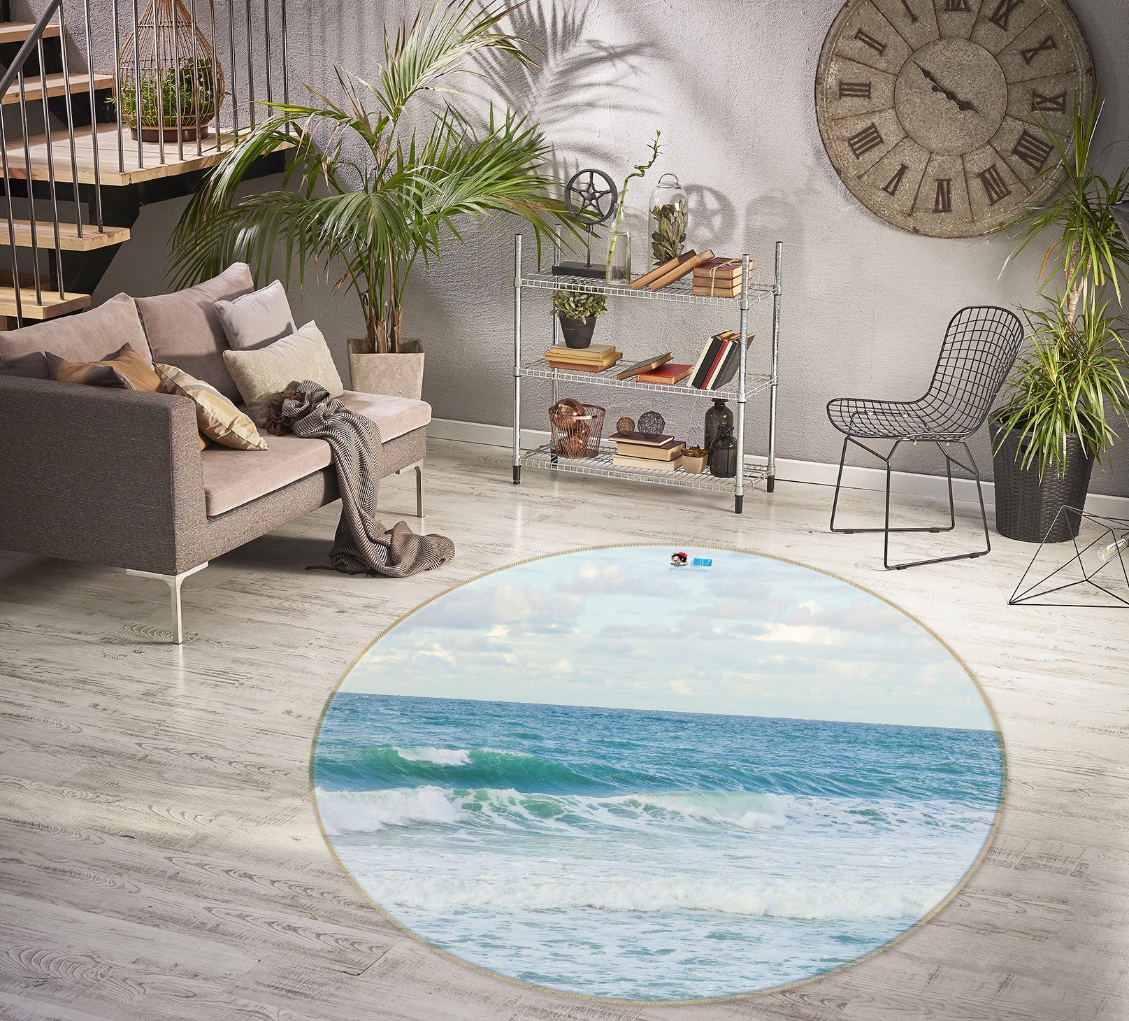 3D Blue Ocean 7527 Assaf Frank Rug Round Non Slip Rug Mat