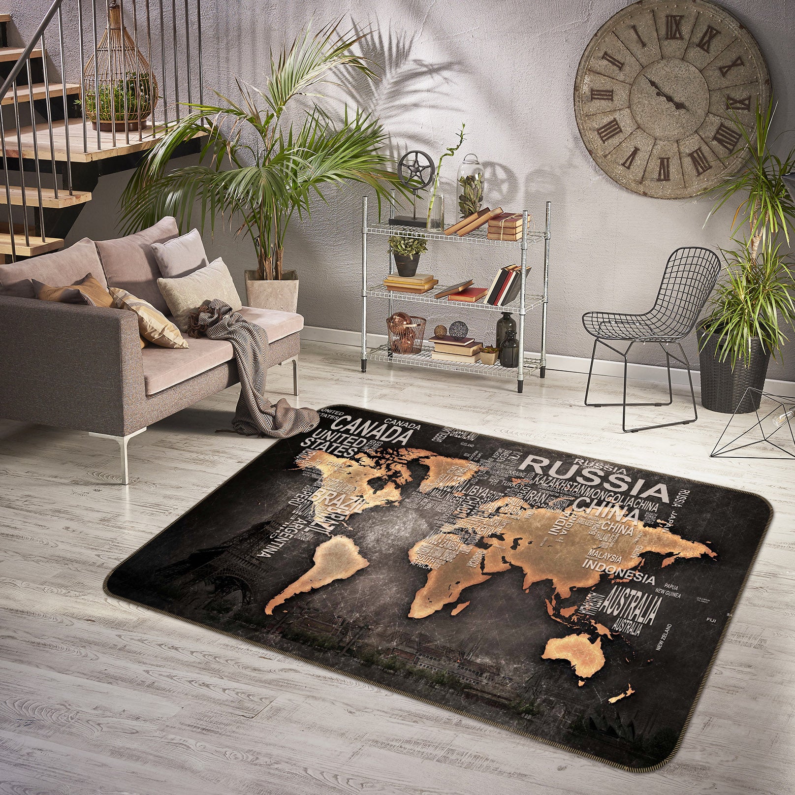 3D Golden Clouds 205 World Map Non Slip Rug Mat
