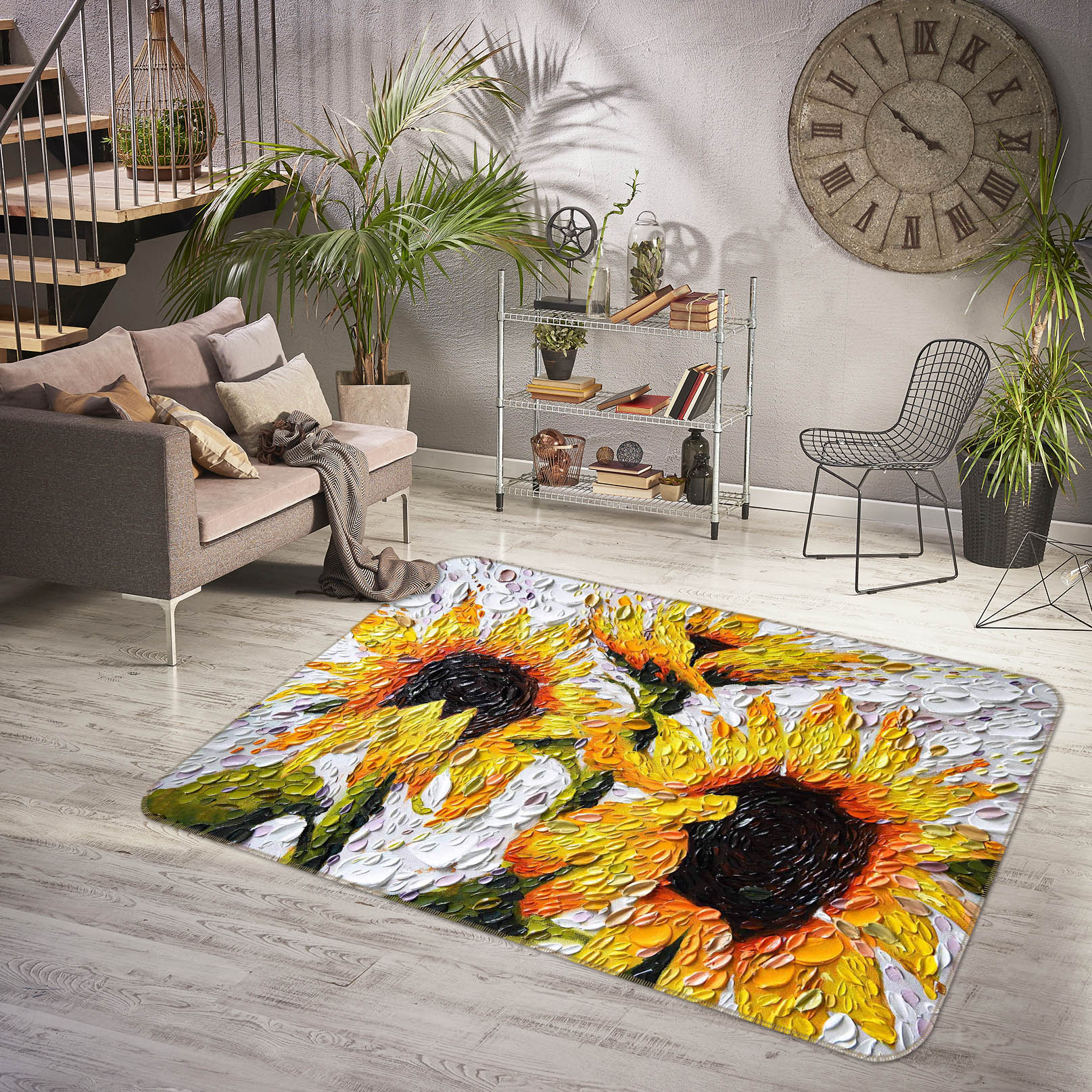 3D Sunflowers 1004 Dena Tollefson Rug Non Slip Rug Mat