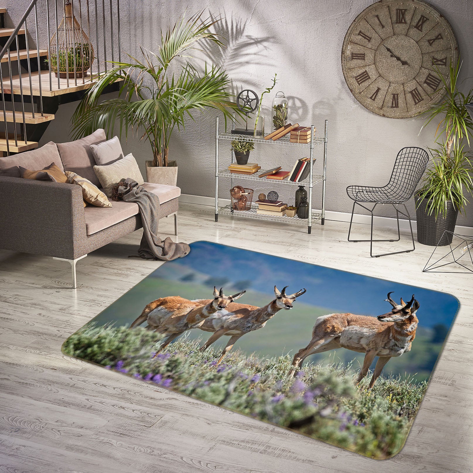 3D Pronghorn Antelope 1101 Kathy Barefield Rug Non Slip Rug Mat