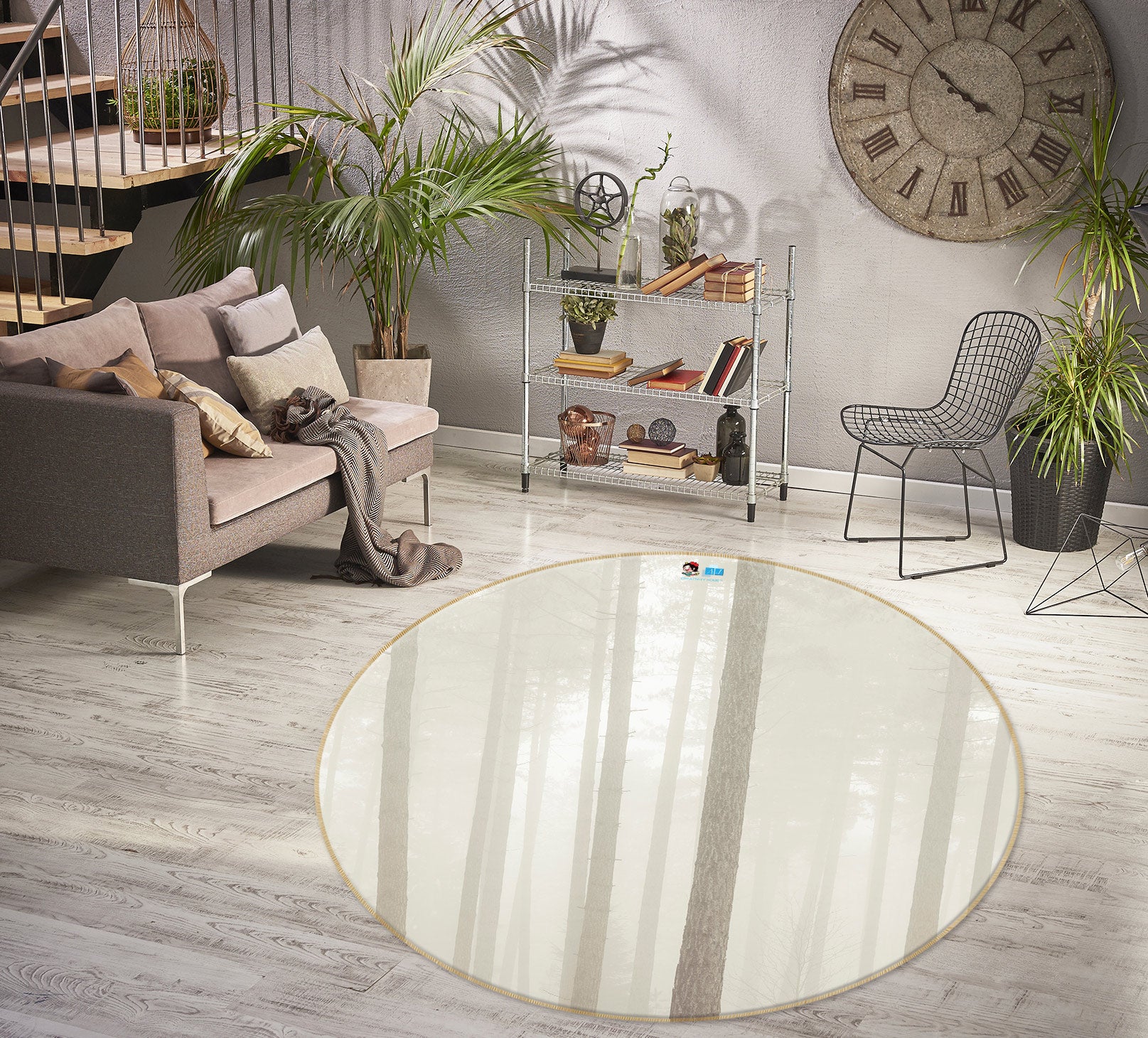 3D Forest Trunk 7586 Assaf Frank Rug Round Non Slip Rug Mat