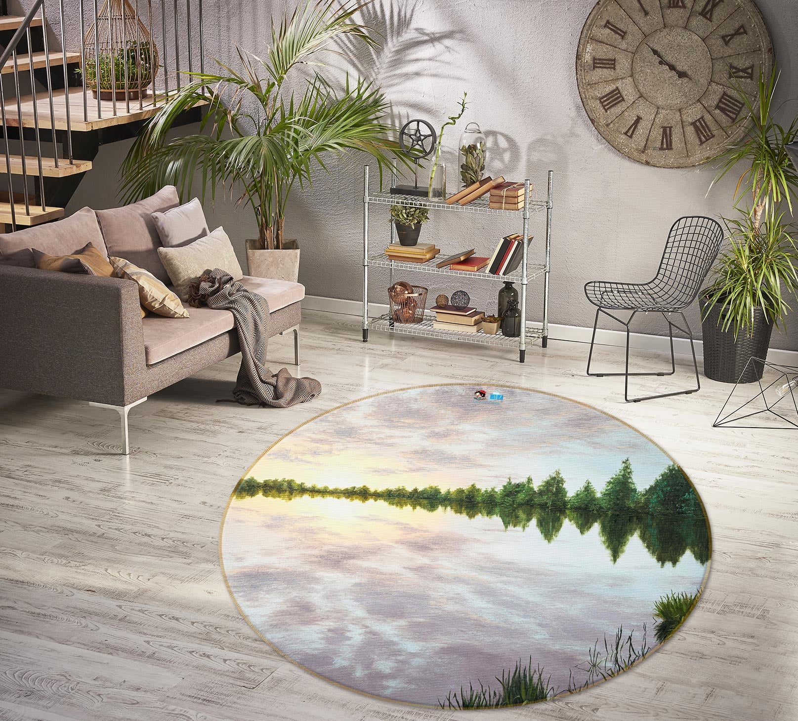 3D Lake Sky 18149 Marina Zotova Rug Round Non Slip Rug Mat