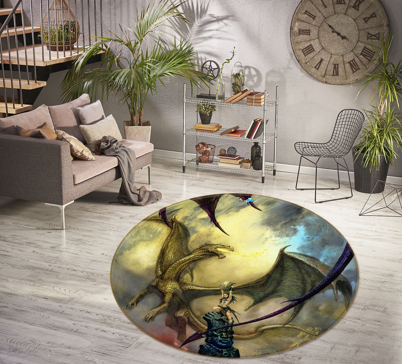 3D Pterosaur Egg 6150 Ciruelo Rug Round Non Slip Rug Mat