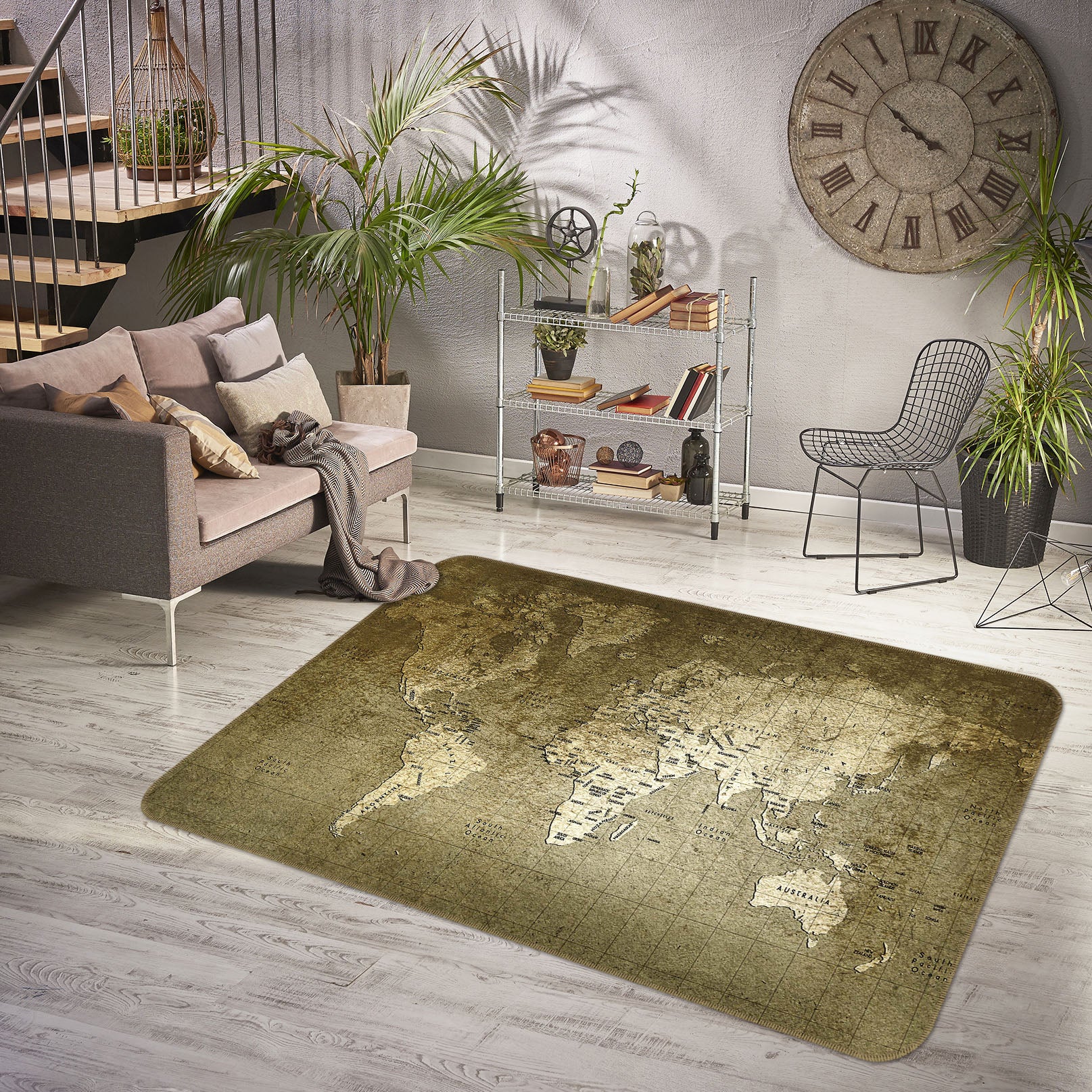 3D Sketch Lines 218 World Map Non Slip Rug Mat