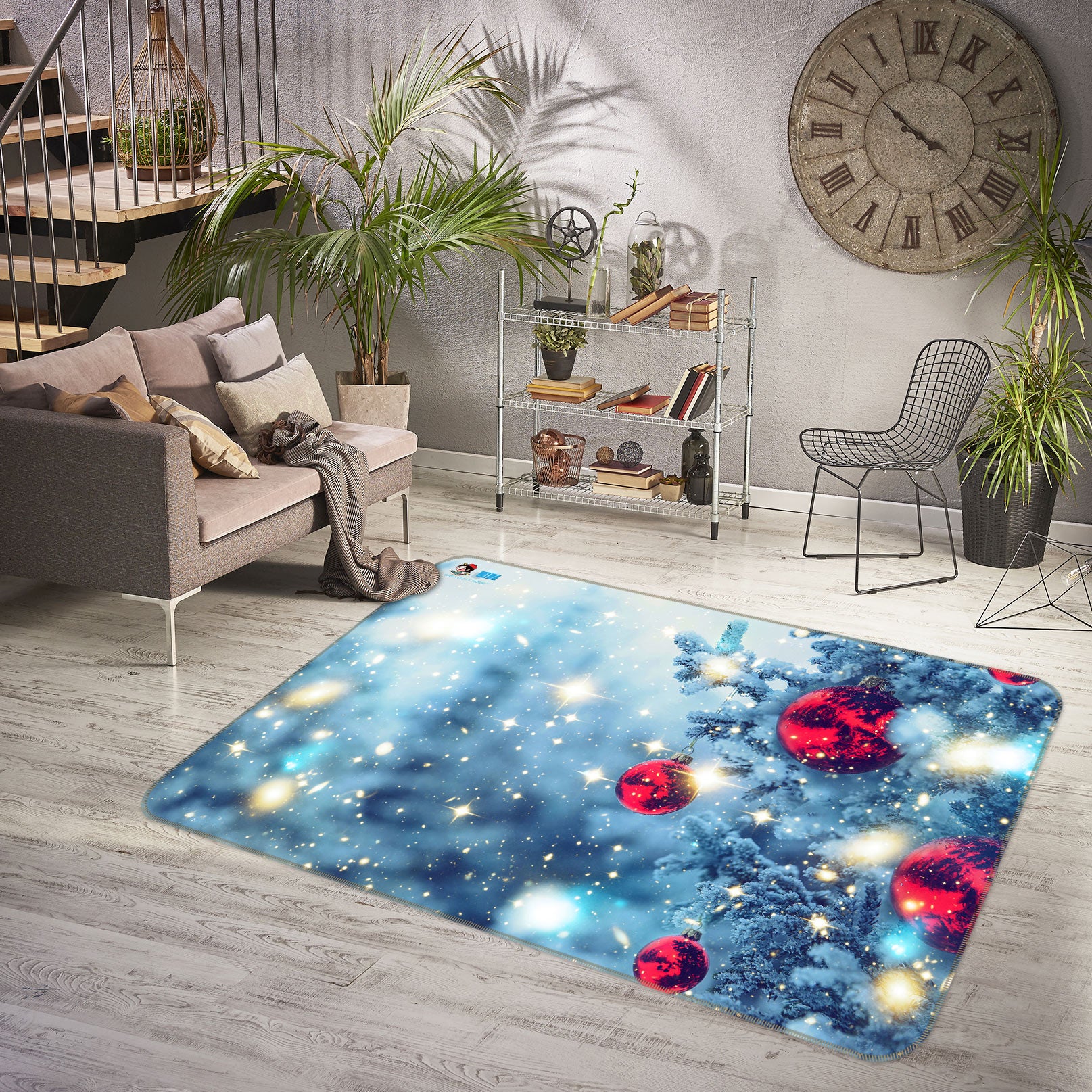 3D Snow Red Ball 56146 Christmas Non Slip Rug Mat Xmas