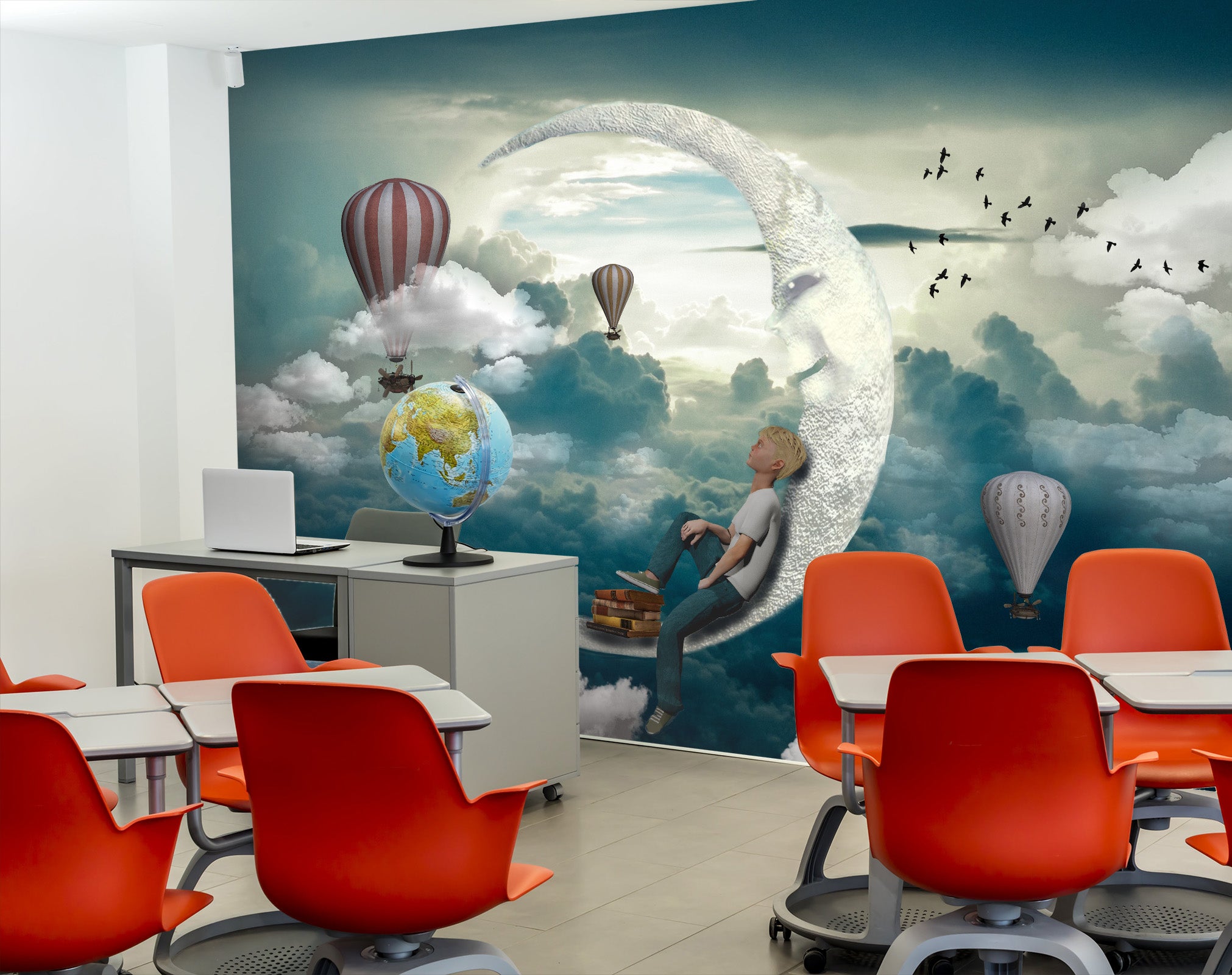 3D Moon Cloud Boy 147 Wall Murals