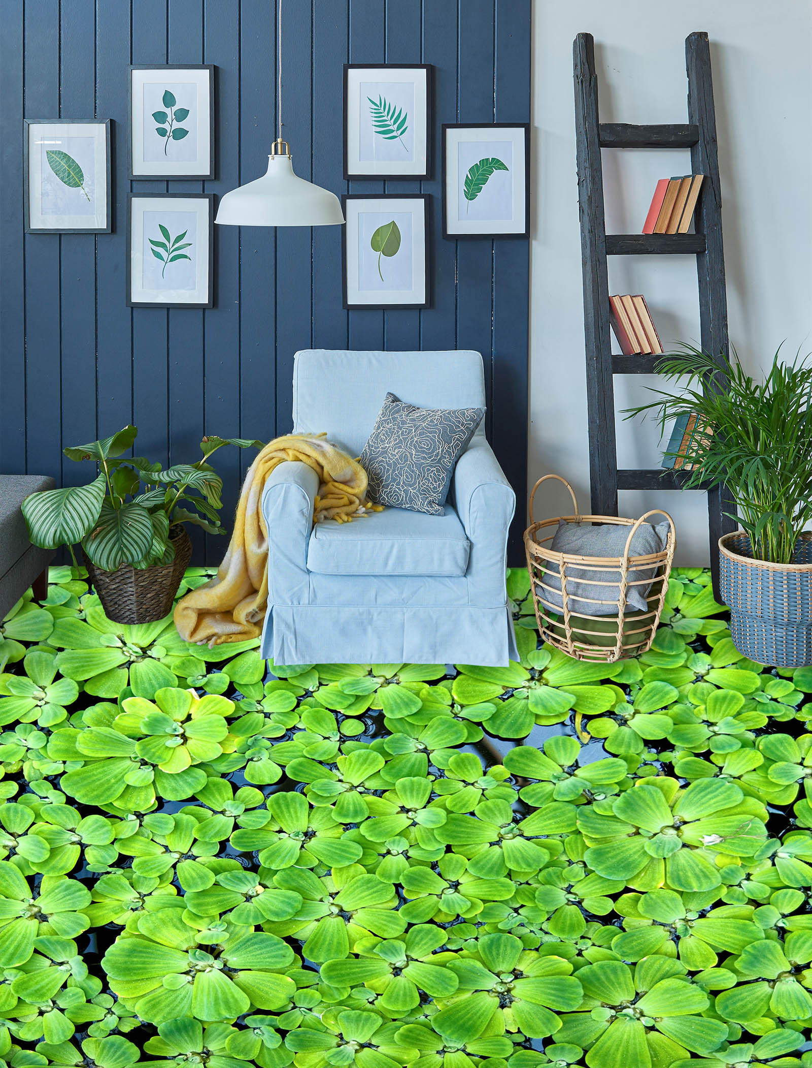 3D Bright Green Leaves 004 Floor Mural Wallpaper Murals Rug & Mat Print Epoxy waterproof bath floor