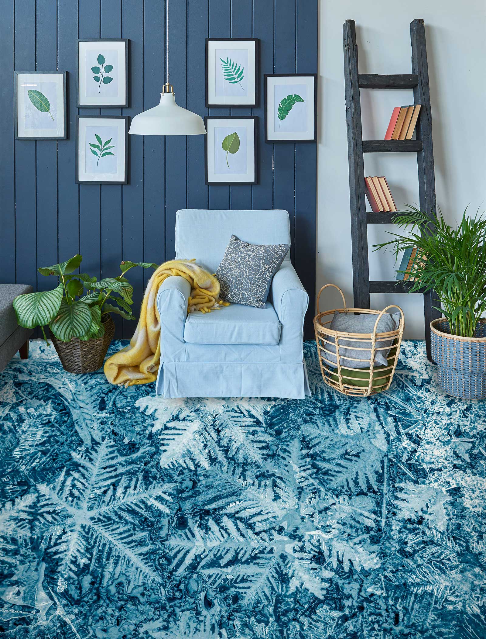 3D Dreamy Blue Leaves 423 Floor Mural Wallpaper Murals Rug & Mat Print Epoxy waterproof bath floor