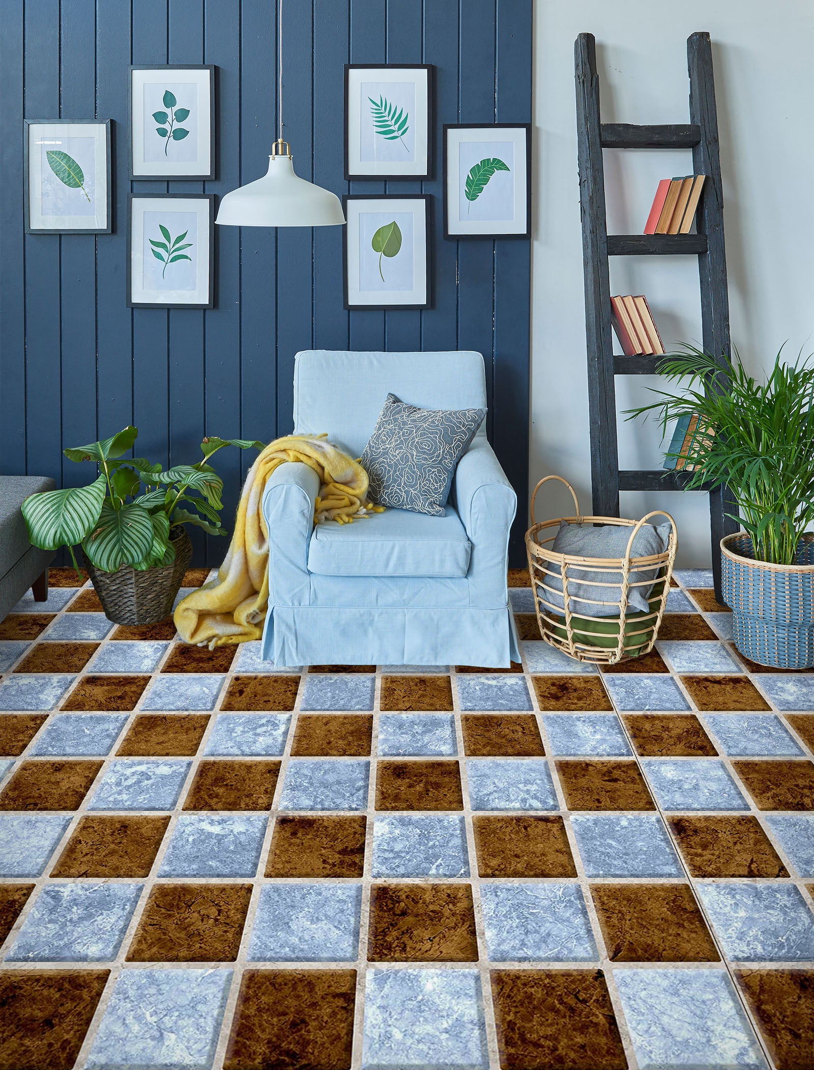 3D Brown And Blue Squares 941 Floor Mural Wallpaper Murals Rug & Mat Print Epoxy waterproof bath floor