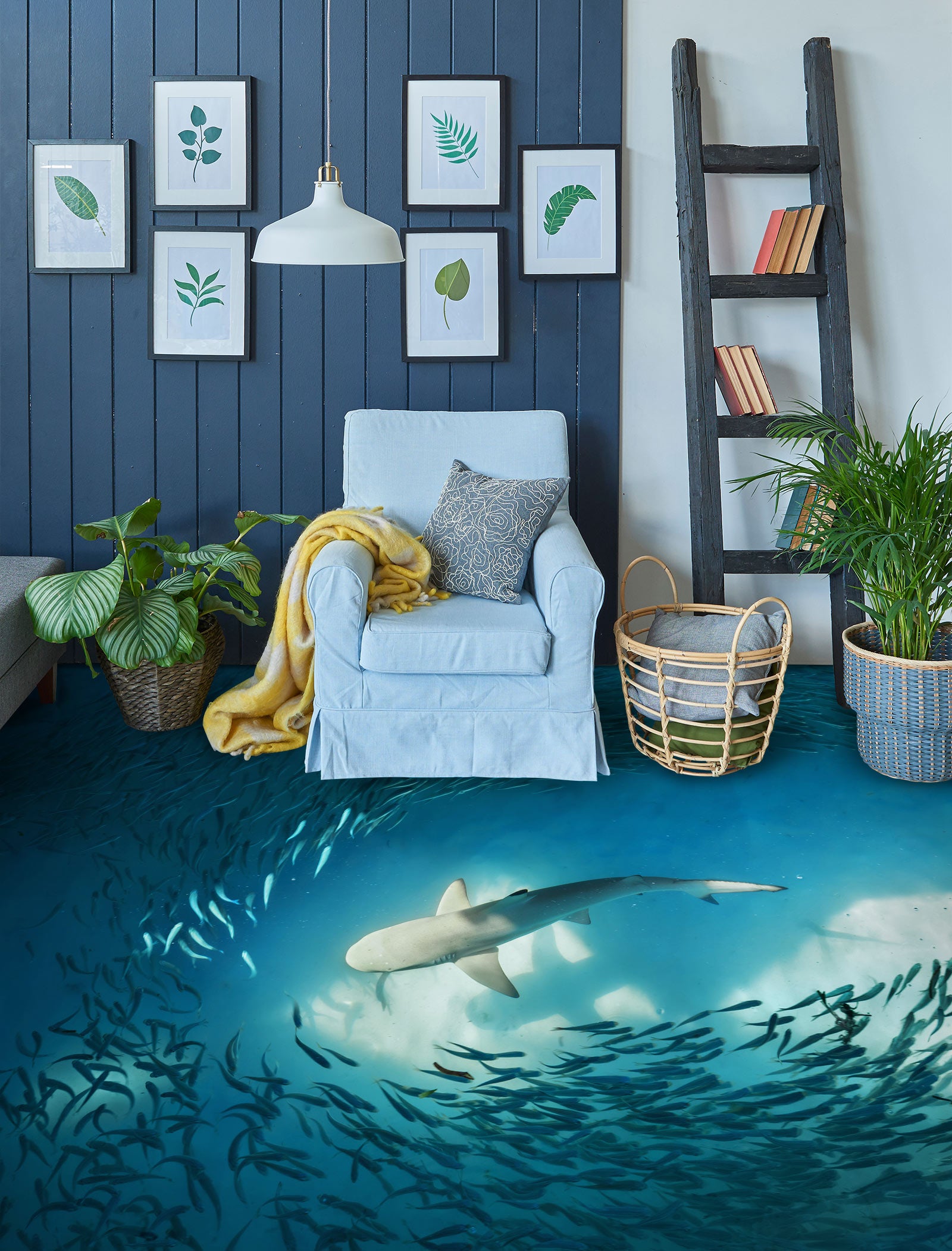 3D Light And Shark 651 Floor Mural
