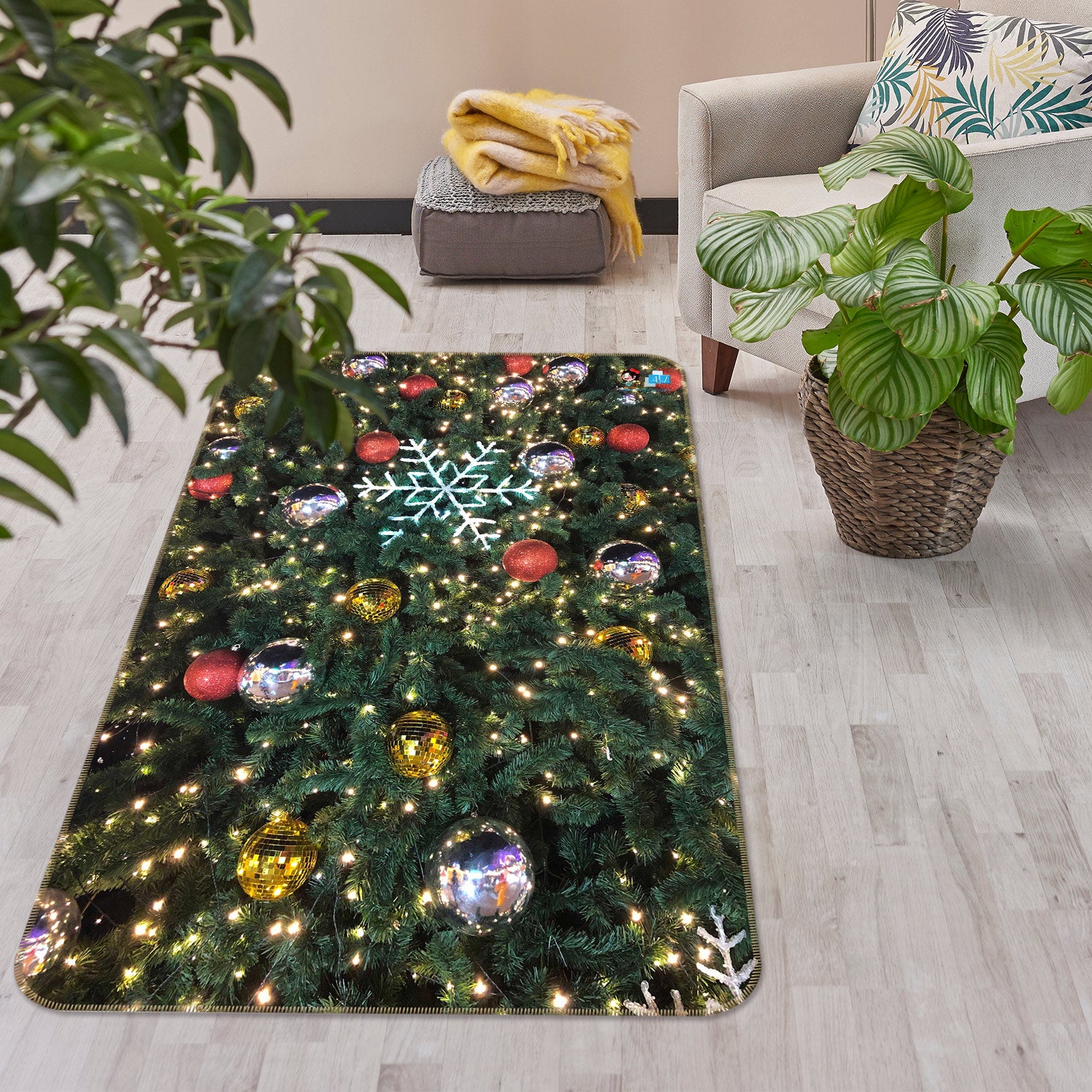 3D Tree Sphere Snowflake 56198 Christmas Non Slip Rug Mat Xmas