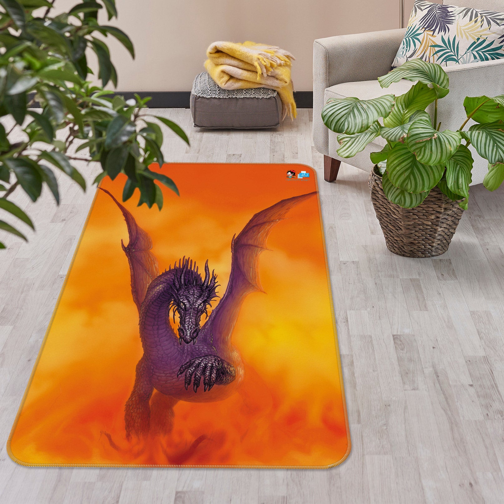 3D Purple Dragon Red Fog 5188 Ciruelo Rug Non Slip Rug Mat