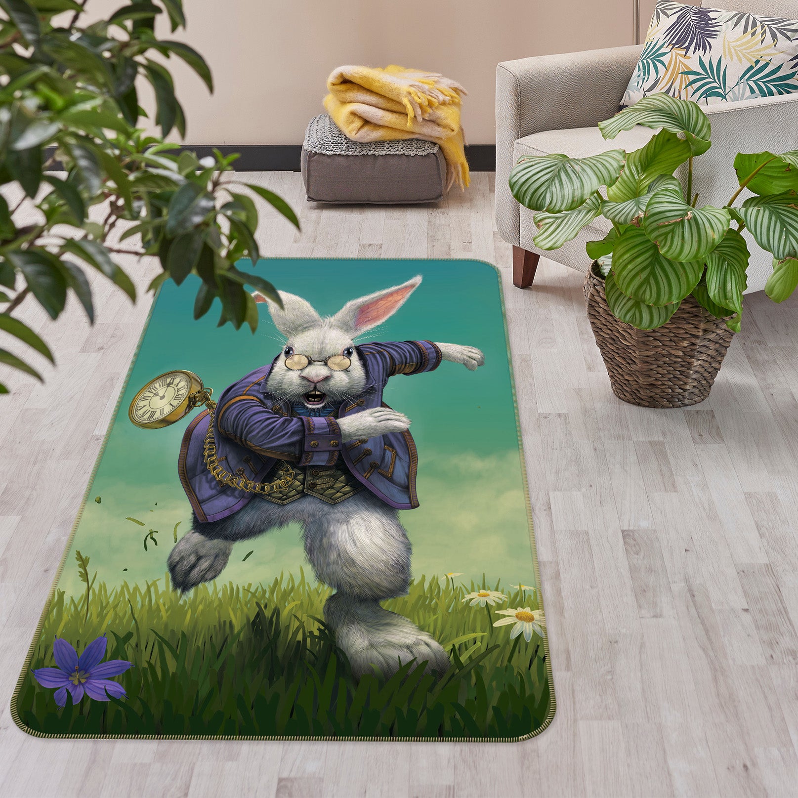 3D White Rabbit 1086 Vincent Hie Rug Non Slip Rug Mat