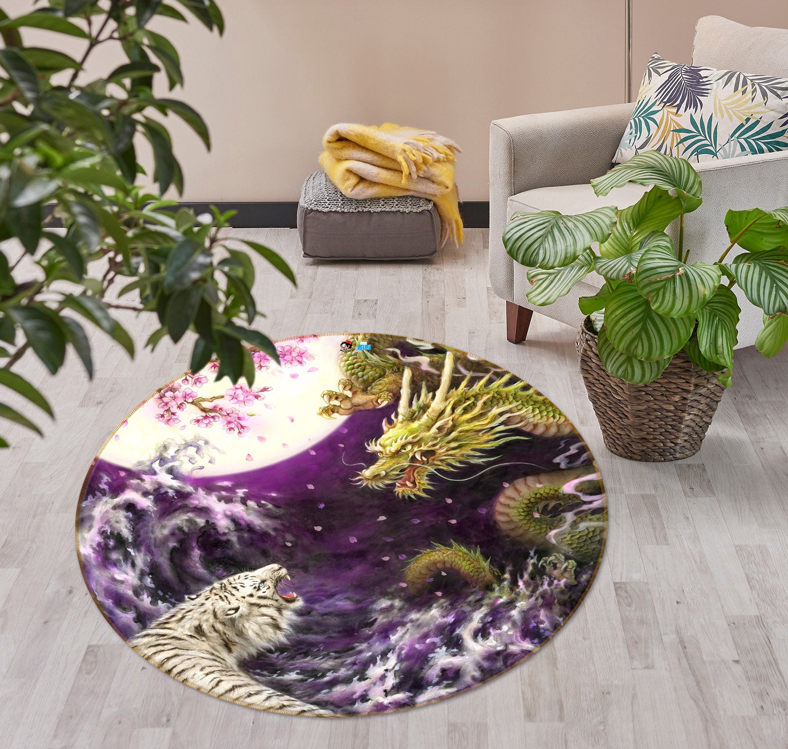 3D Tiger Dragon 6038 Kayomi Harai Rug Round Non Slip Rug Mat