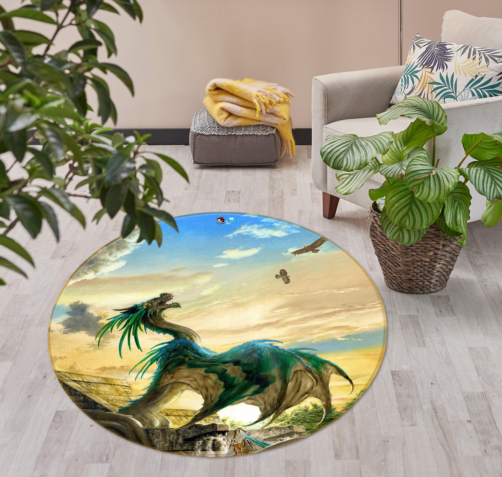 3D Blue-Green Dragon 6142 Ciruelo Rug Round Non Slip Rug Mat