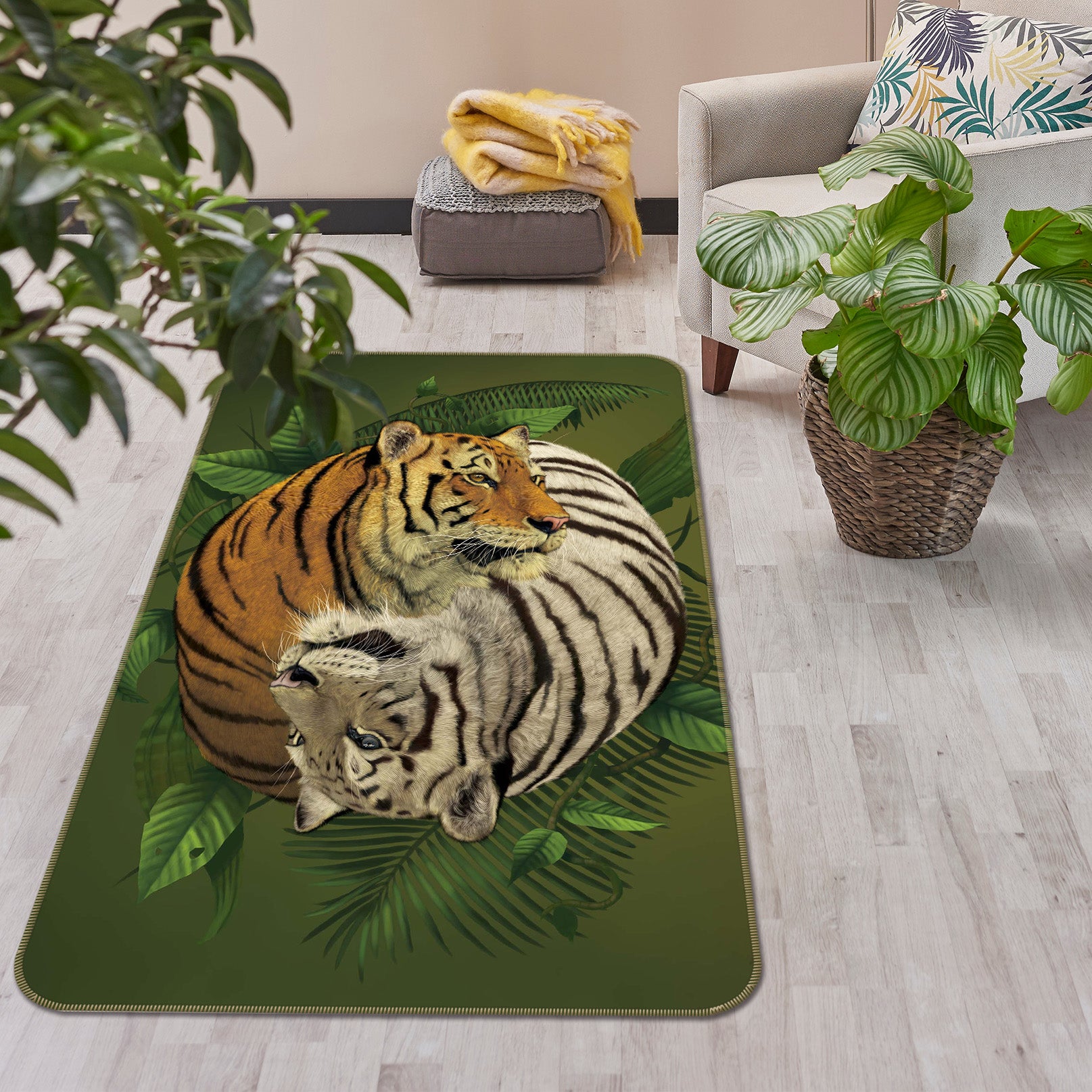 3D Tiger Yin Yang 1074 Vincent Hie Rug Non Slip Rug Mat