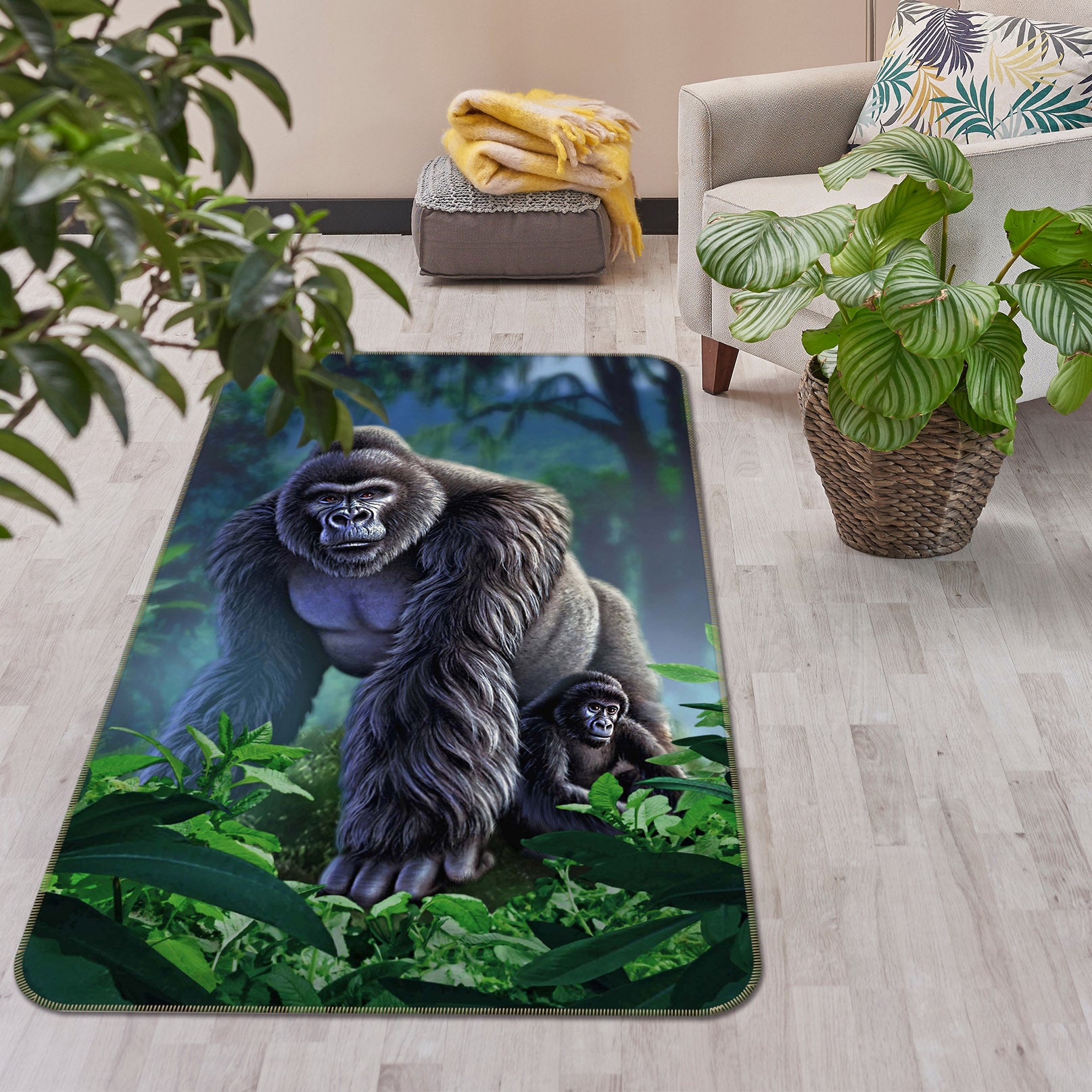 3D Chimpanzee 1072 Jerry LoFaro Rug Non Slip Rug Mat