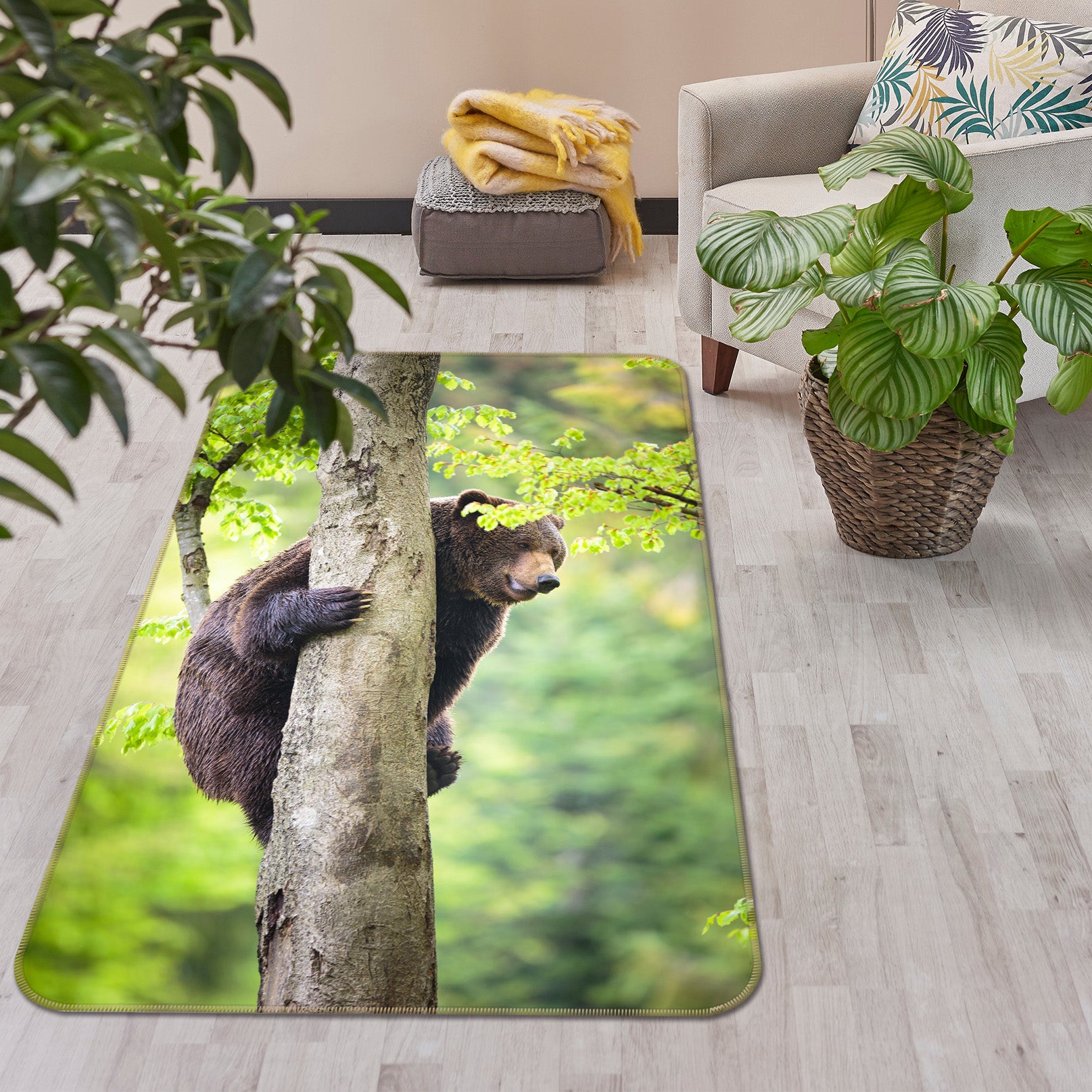 3D Bear Climbing Tree 201 Animal Non Slip Rug Mat