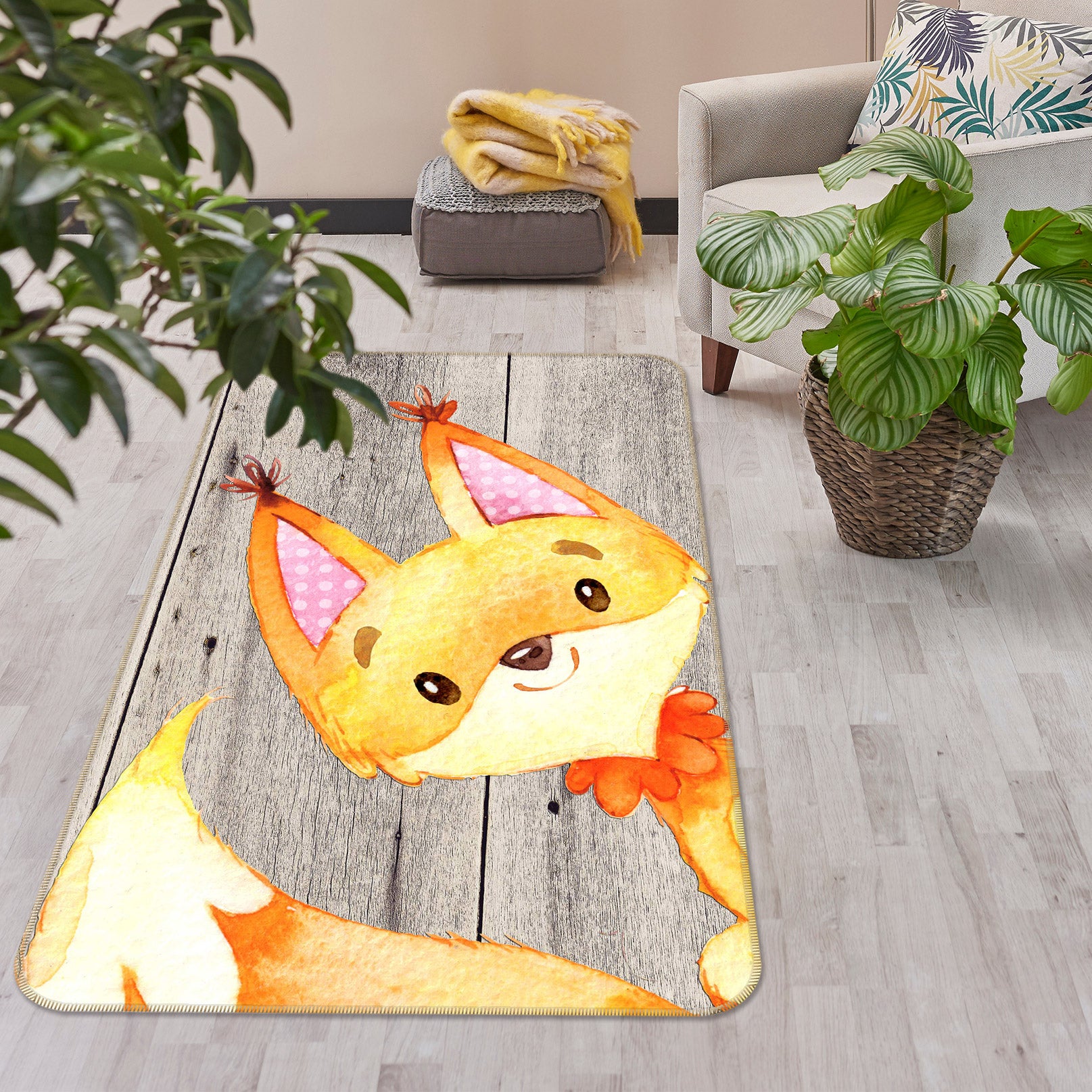 3D Yellow Cute Fox 134 Uta Naumann Rug Non Slip Rug Mat